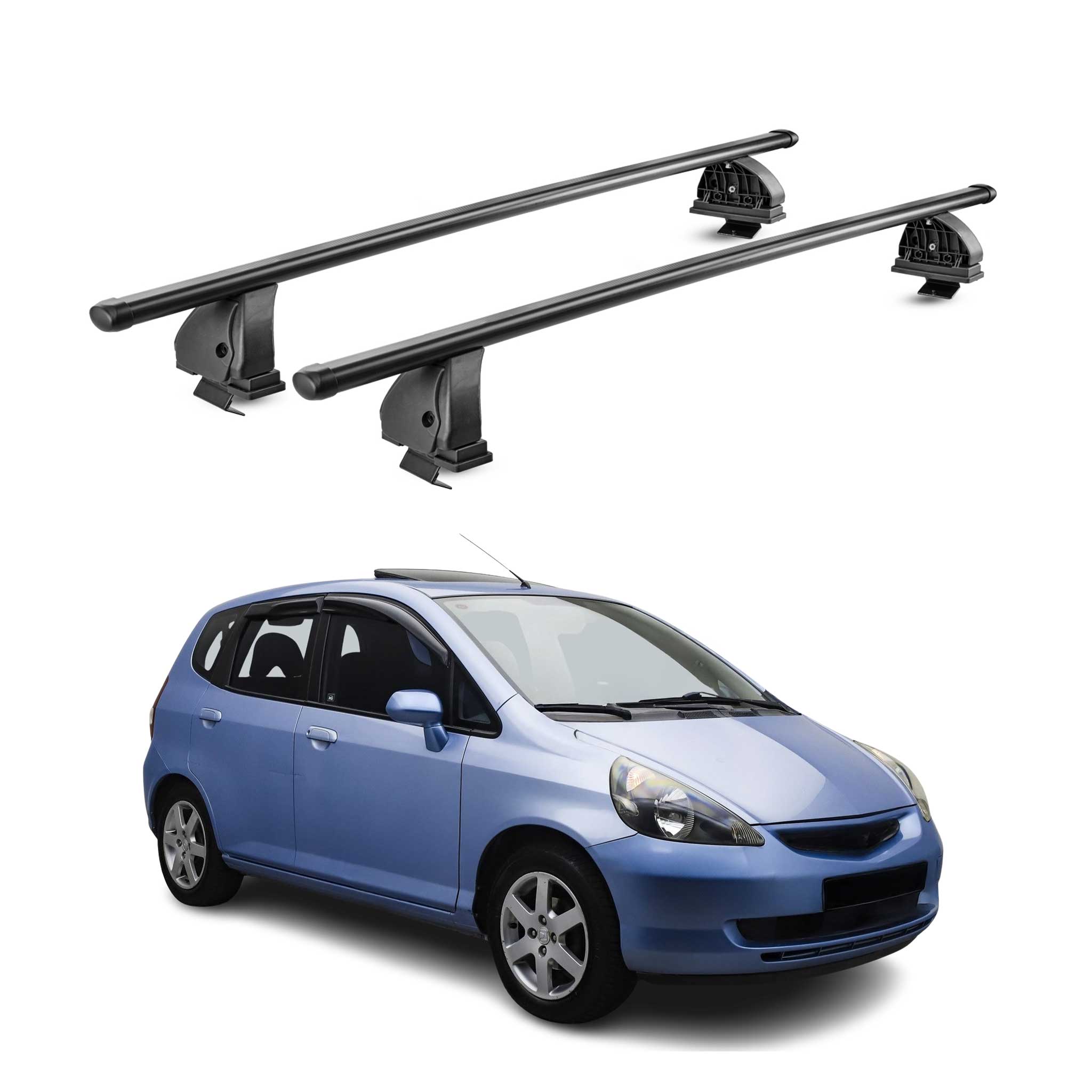Stahl Dachträger für Honda Jazz I 2002-2008 TÜV Abschließbar 75 kg 2tlg Schwarz