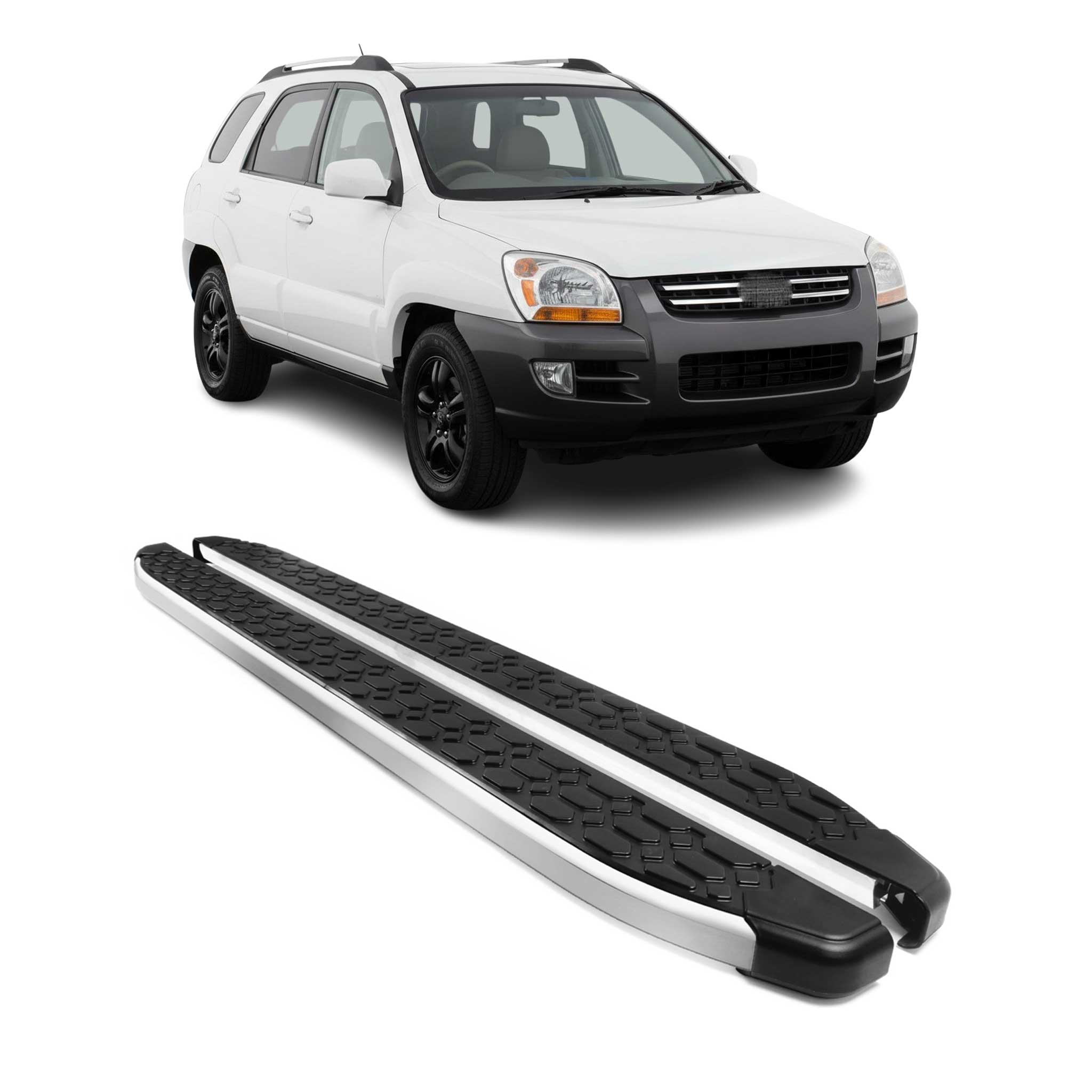 Alu Trittbretter Seitenschweller für Kia Sportage II 2005-2010 Schwarz Silber 2x