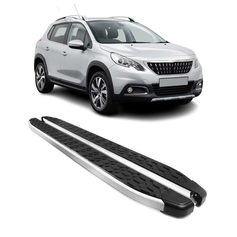 Alu Trittbretter Seitenschweller für Peugeot 2008 2013-2017 Schwarz Silber 2tlg
