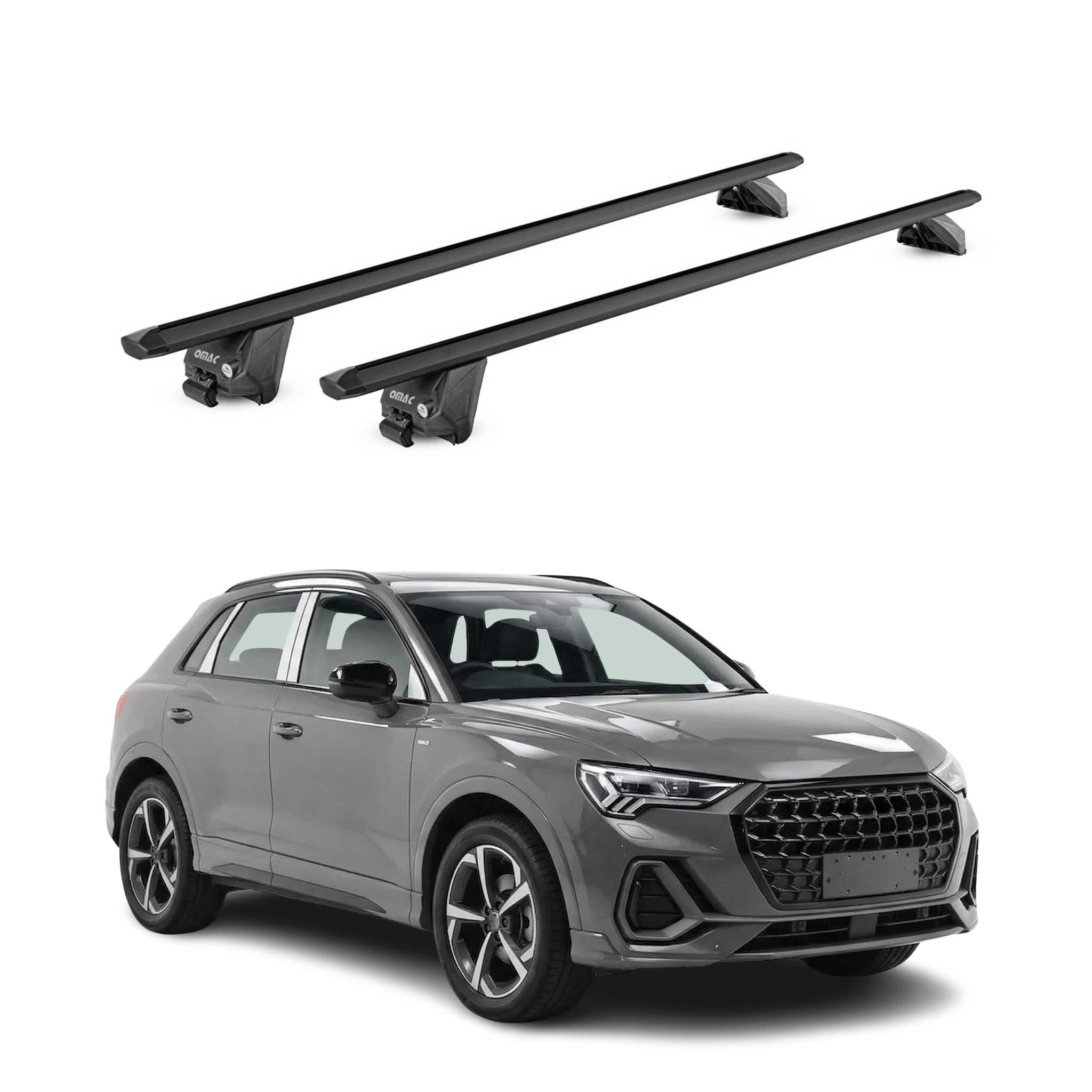 Dachträger Grundtäger für Audi Q3 F3 2018-2025 100kg Alu Schwarz 2 tlg ABE