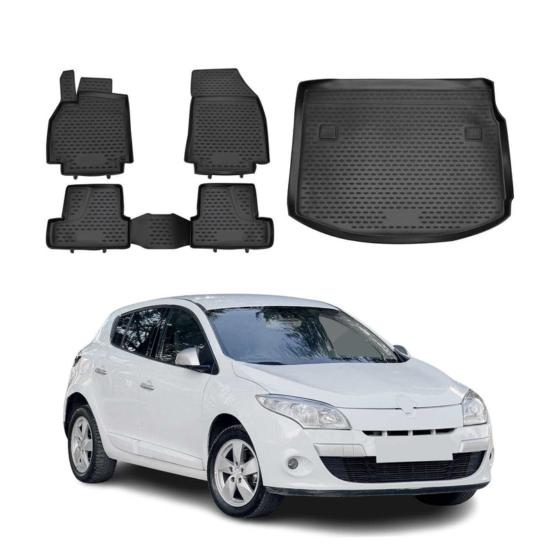 Fußmatten & Kofferraumwanne Set für Renault Megane 2010-2016 5tür TPE Schwarz