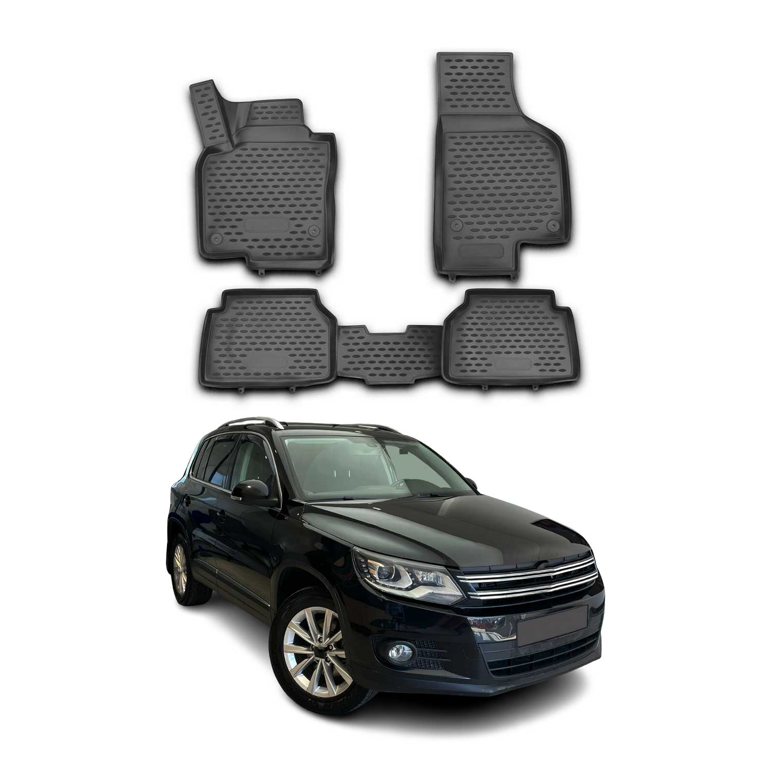 OMAC Gummimatten Fußmatten für VW Tiguan I 2007-2016 TPE Automatten Schwarz 4x