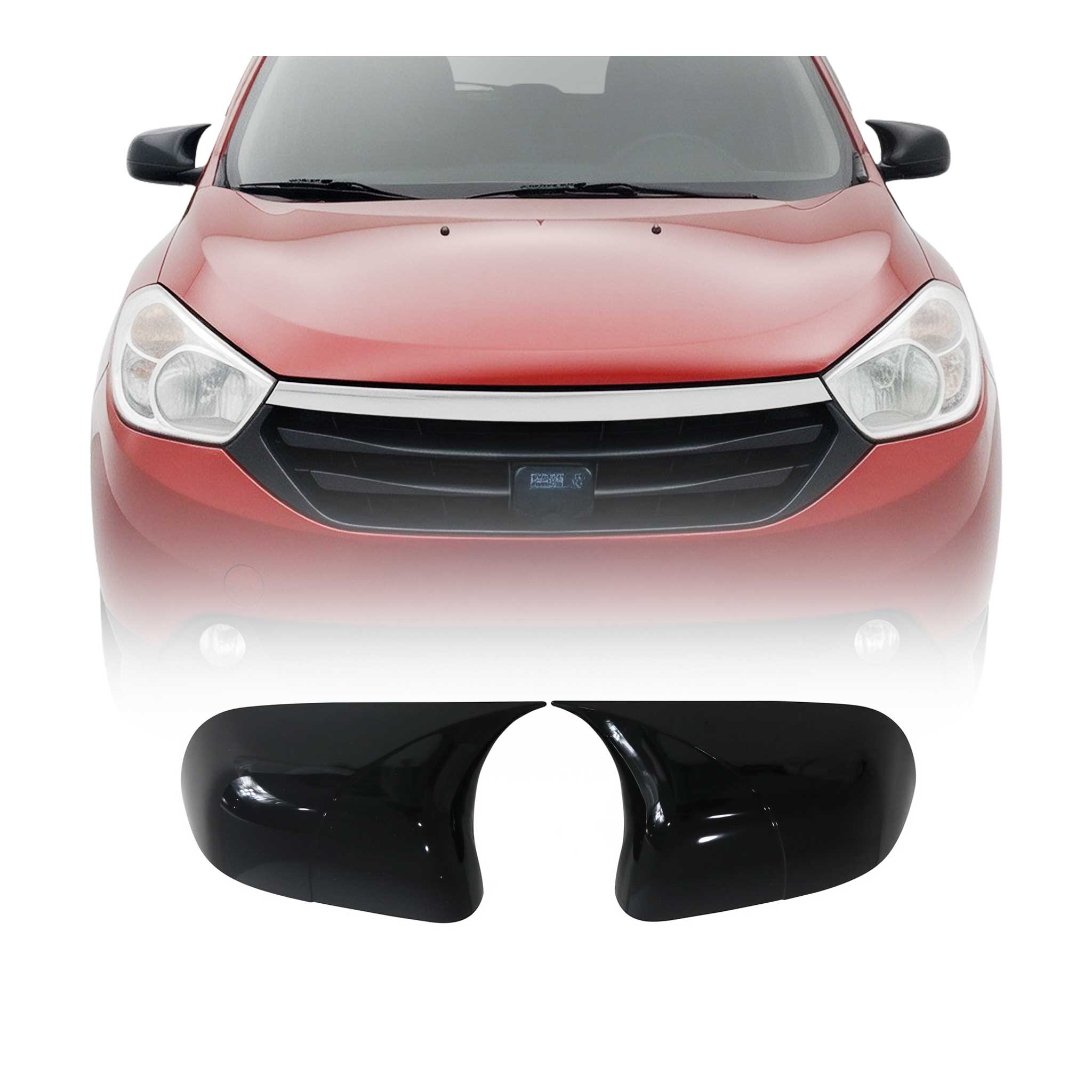 Spiegelkappen Spiegelabdeckung für Dacia Dokker 2012-2021 ABS Schwarz Glanz 2tlg