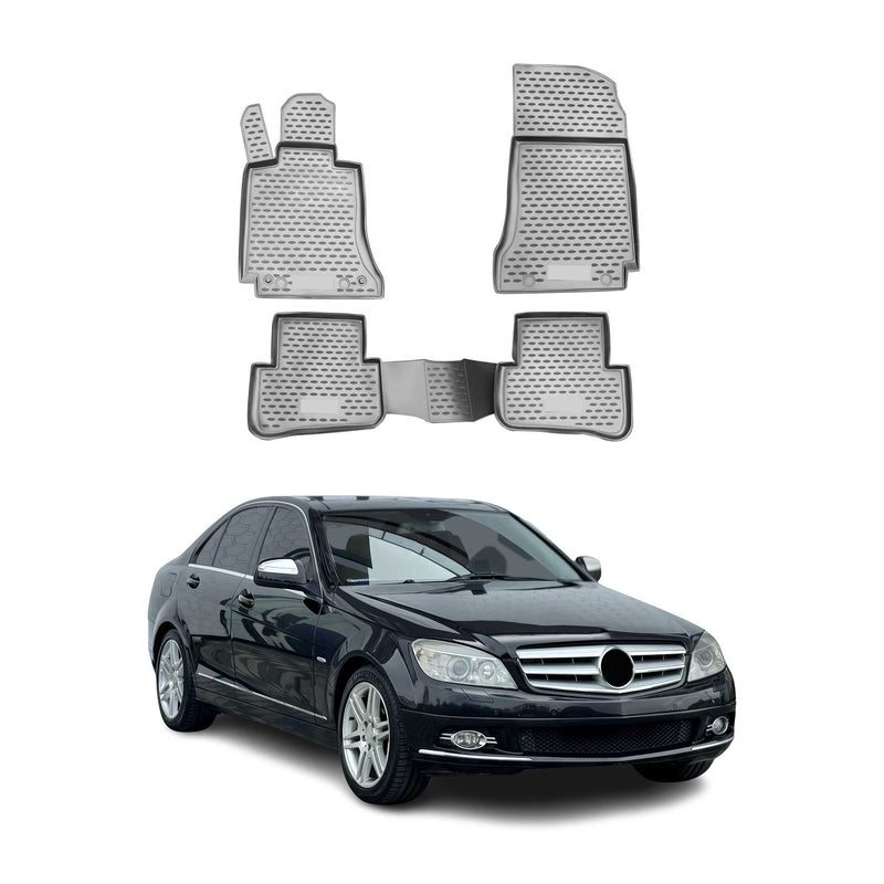 OMAC Gummimatten Fußmatten für Mercedes C Klasse W204 2008-2014 TPE Grau 4x