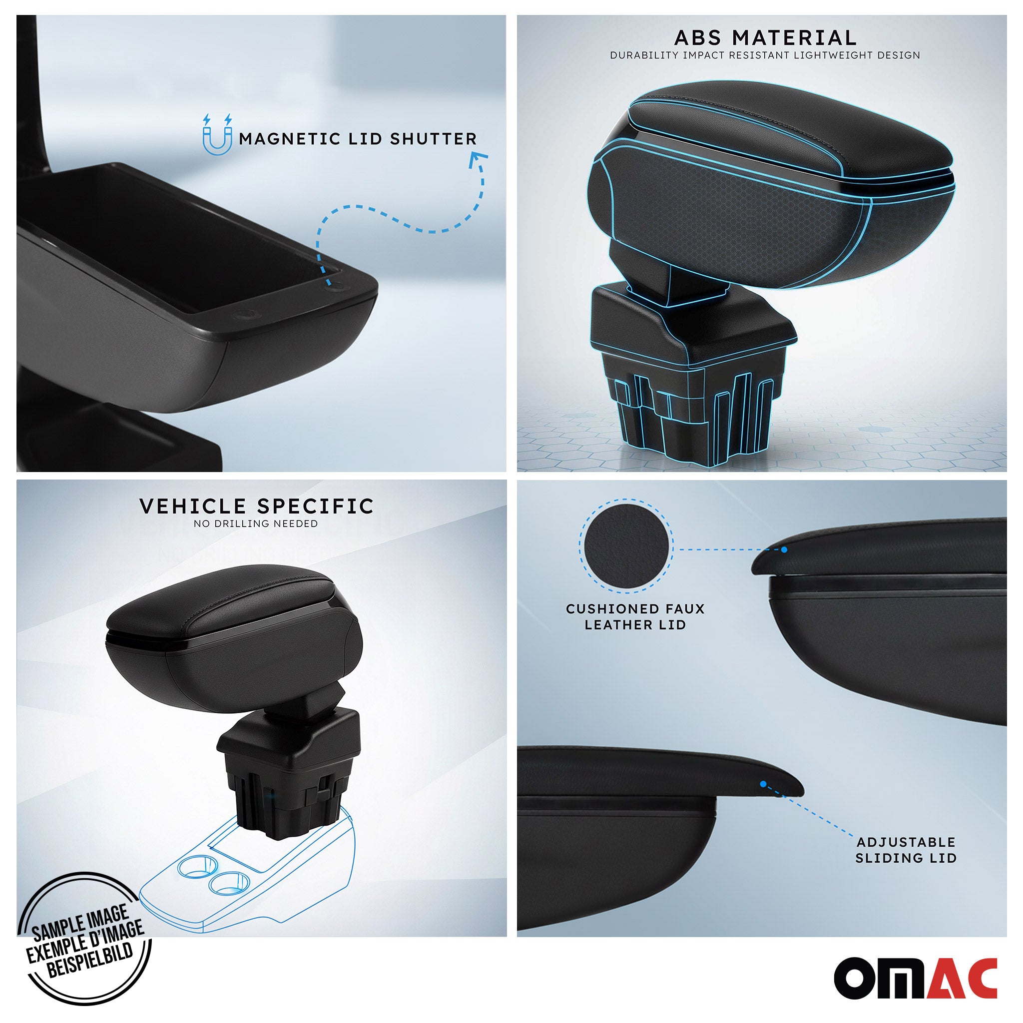 Armlehne Mittelarmlehne für Opel Corsa F 2019-2026 PU-Leder ABS Schwarz
