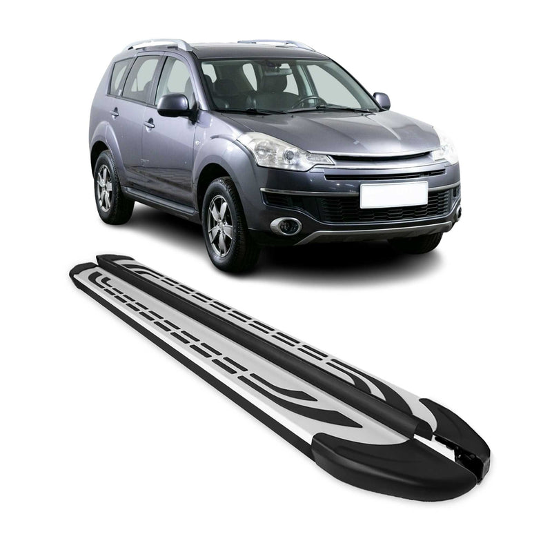 Trittbretter Seitenschweller für Citroën C-Crosser 2007-13 Alu Silber Schwarz 2x