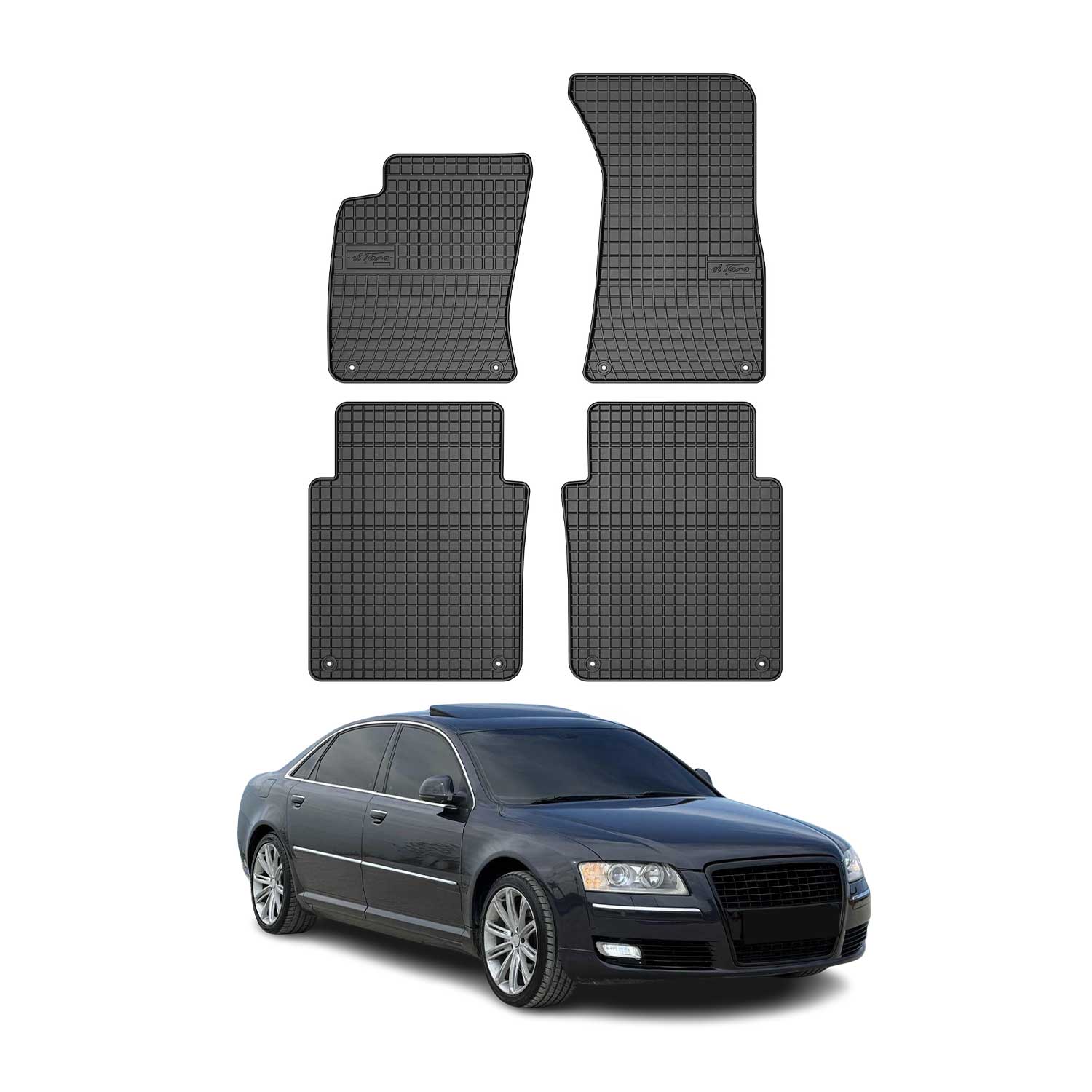 OMAC Gummi Fußmatten für Audi A8 2002-2010 Lang Gummi Schwarz 4tlg