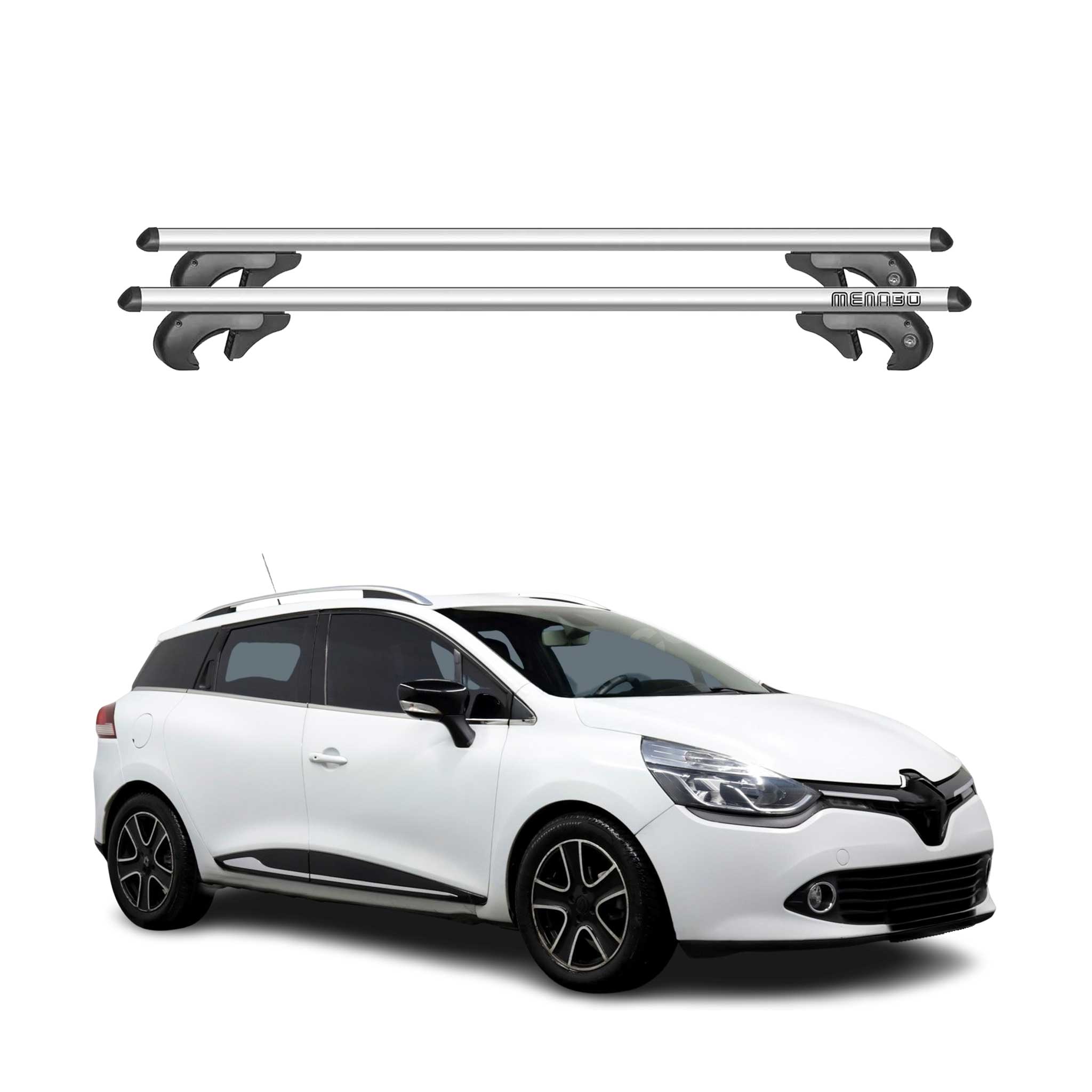 Menabo Dachträger für Renault Clio Sportourer 2013-2019 90kg Alu Silber 2x
