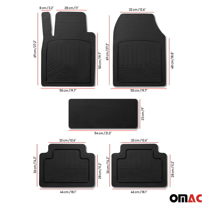 OMAC Universal Fußmatten Gummimatten Einstellbar 3D Matte für Auto Schwarz 5tlg