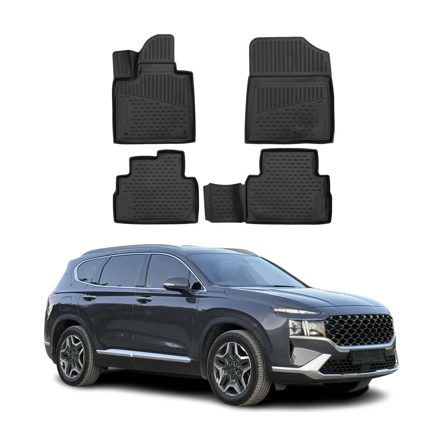 OMAC Gummimatten Fußmatten für Hyundai Santa Fe TM 2021-2021 TPE Schwarz 4x