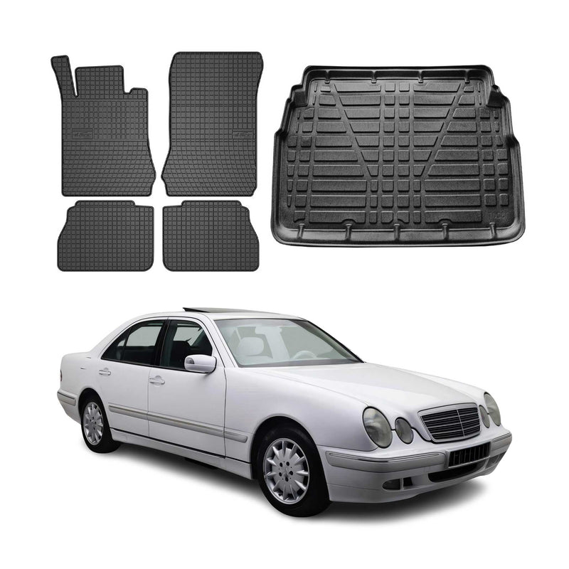 Fußmatten & Kofferraumwanne Set für Mercedes E Klasse W210 Limo 1996-2001 Gummi