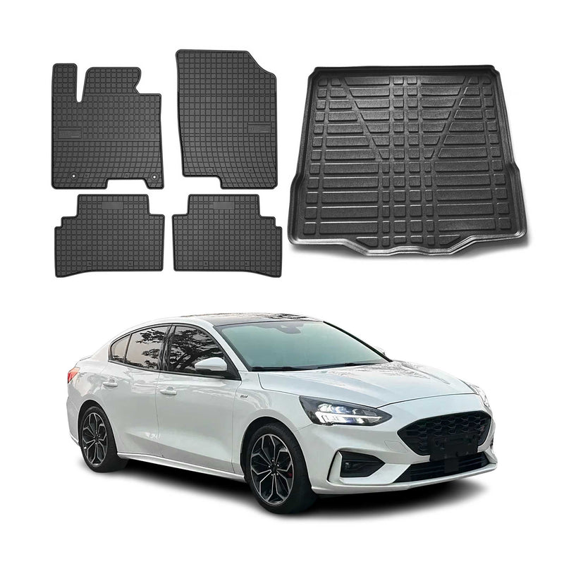 Fußmatten & Kofferraumwanne Set für Ford Focus mk4 2019-2025 Limo Gummi 5x