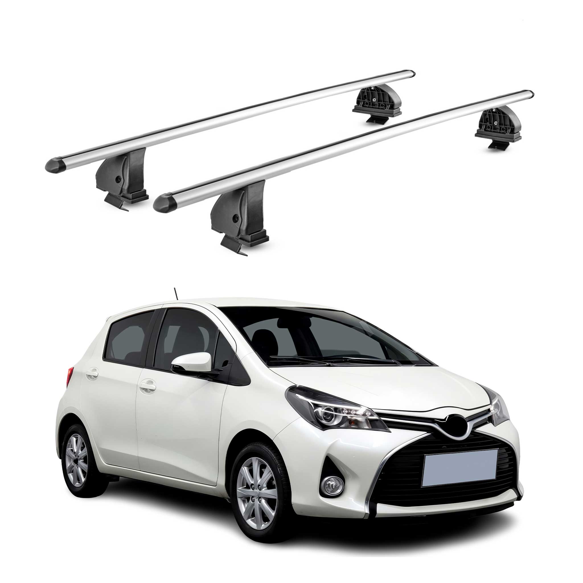 Alu Dachträger für Toyota Yaris III Schrägheck 2012-2019 TÜV T-Nut 2tlg Silber