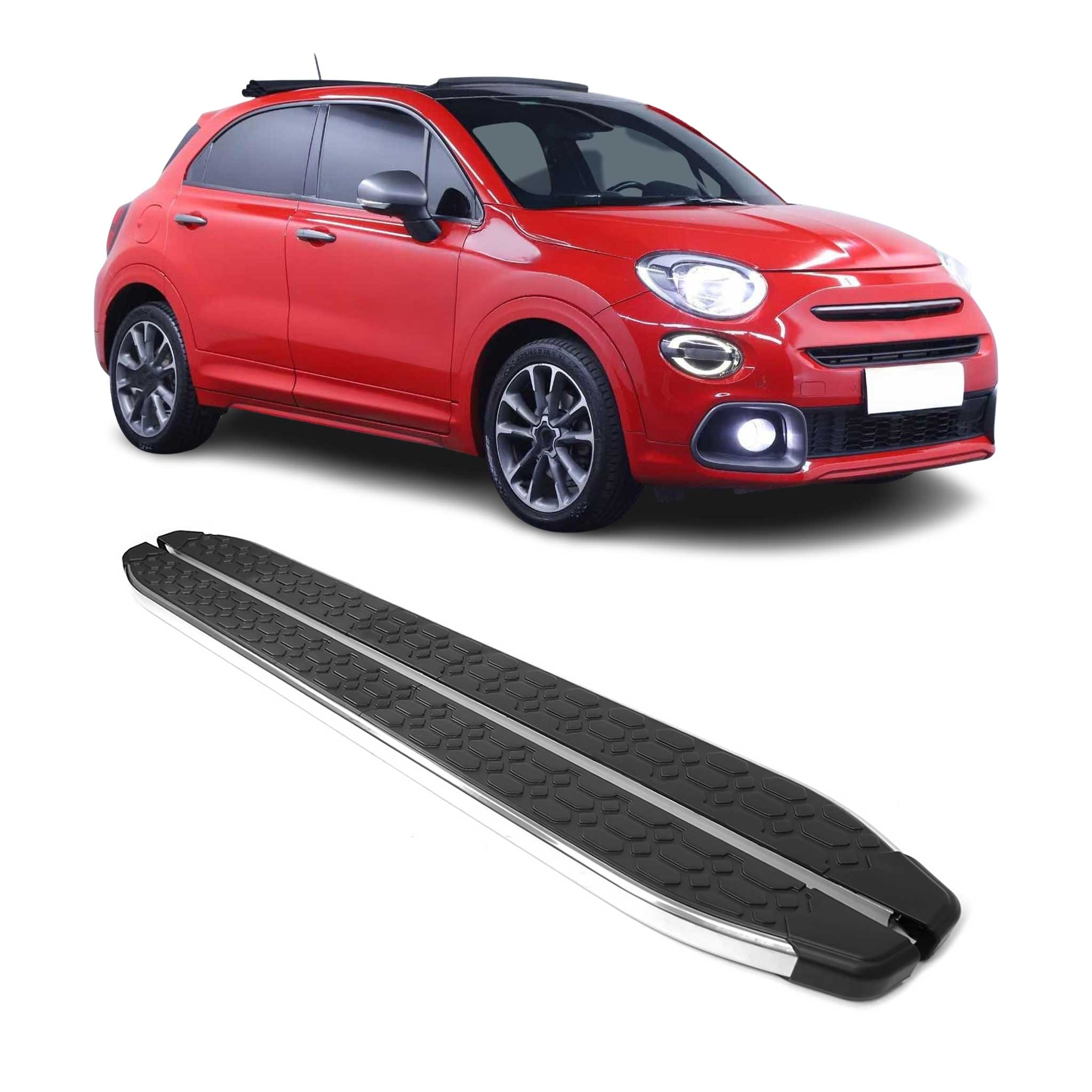 Trittbretter Seitenschweller für Fiat 500X 2015-2026 Edelstahl Schwarz Silber
