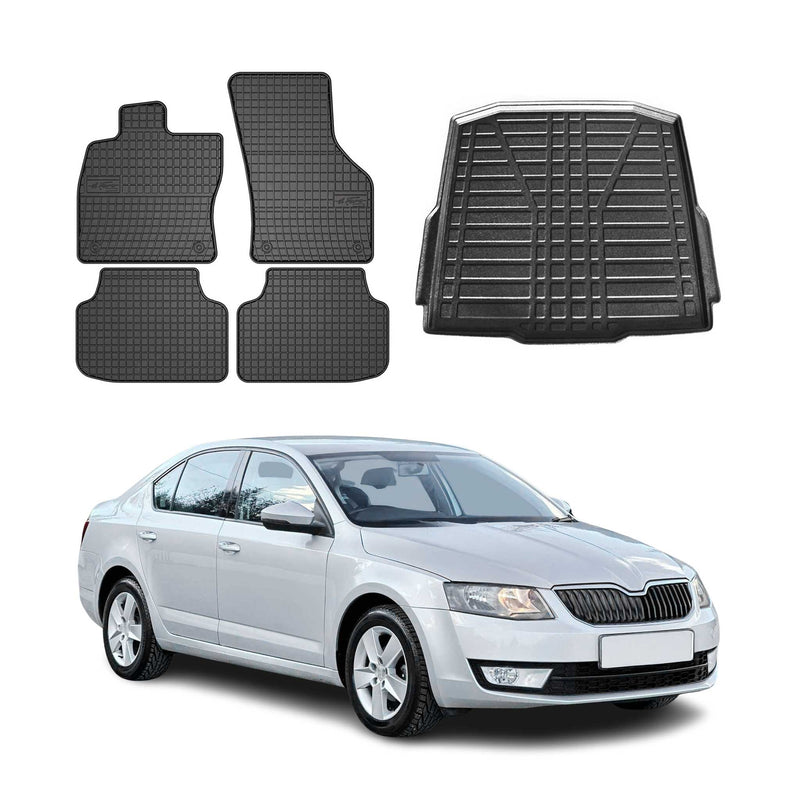 Fußmatten & Kofferraumwanne Set für Skoda Octavia Kombi 2012-2019 Gummi 5x