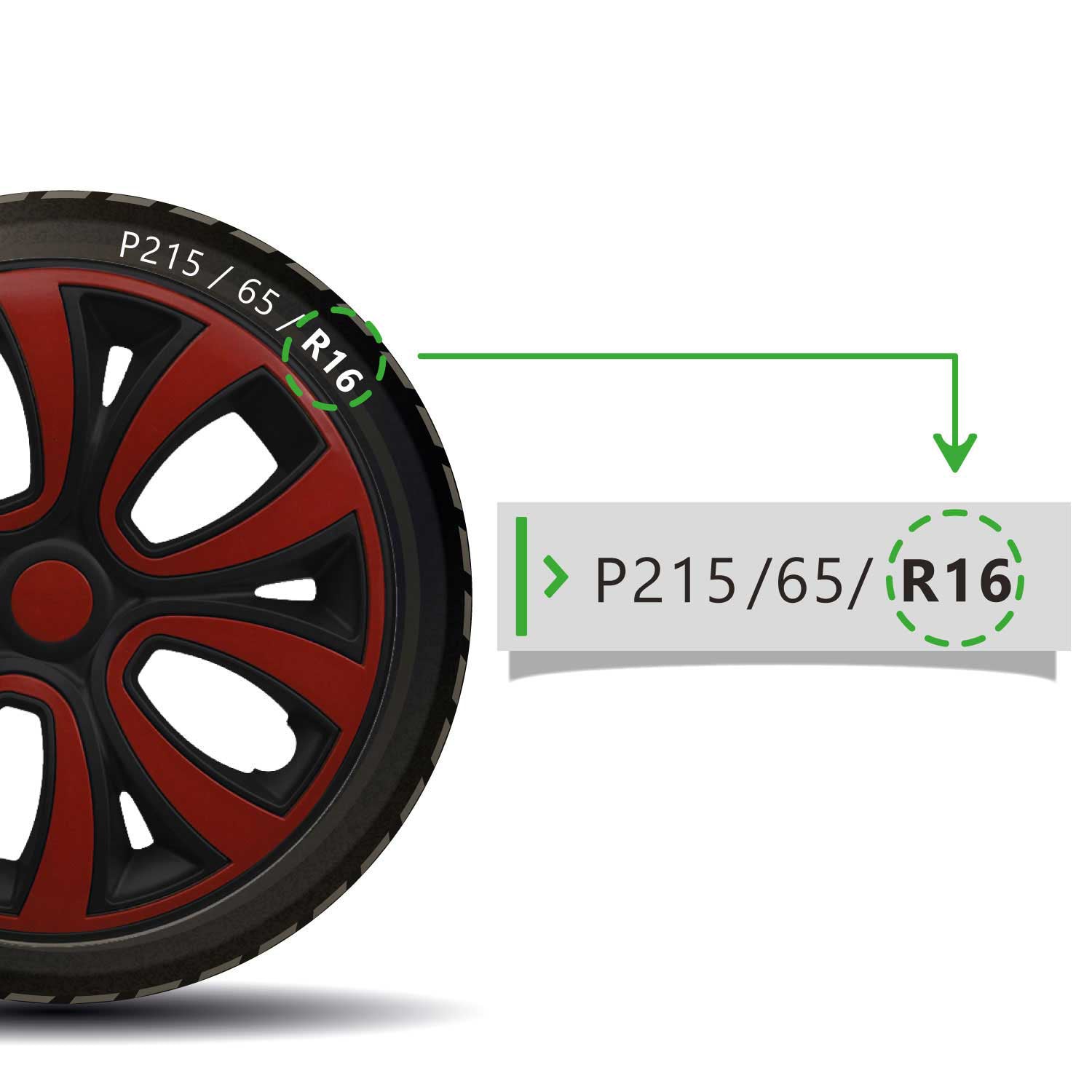 4x Radblenden Radkappen Radzierblenden 16" Zoll Schwarz Rot Glänzend