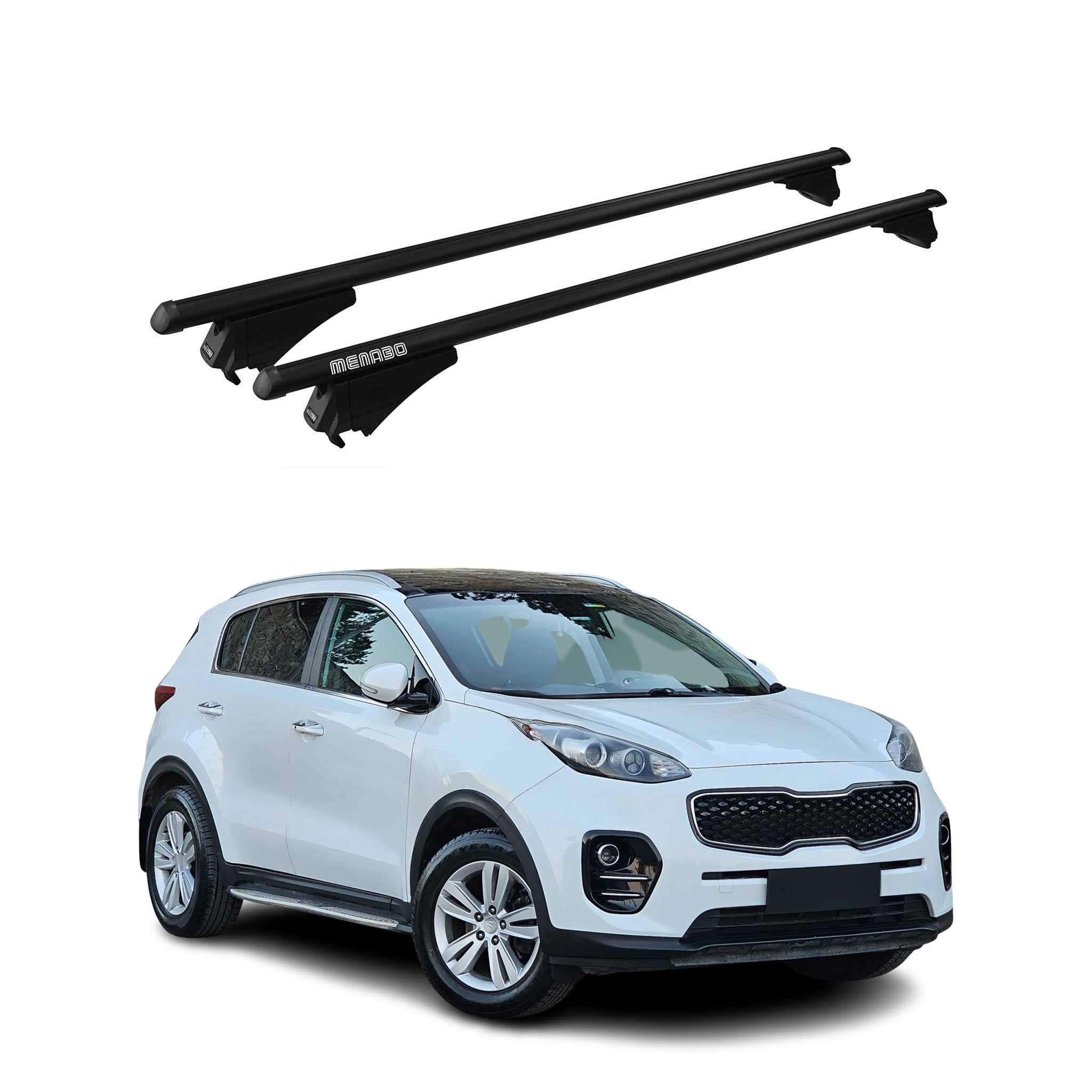 Menabo Dachträger Grundtäger für Kia Sportage QL 2015-2021 75kg Alu Schwarz 2x
