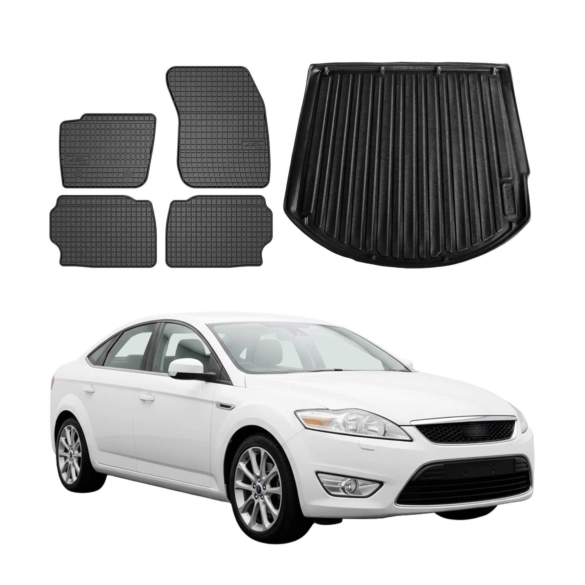 Fußmatten & Kofferraumwanne Set für Ford Mondeo mk4 Wagon 2007-2014 Schwarz 5x
