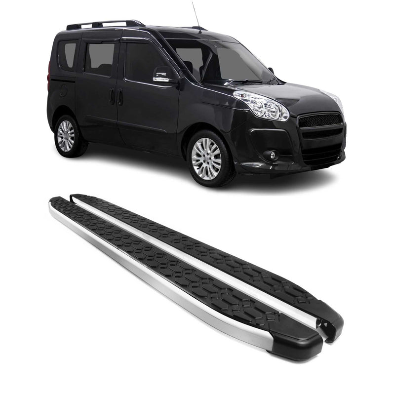 Alu Trittbretter Seitenschweller für Fiat Doblo L1 2010-2021 Schwarz Silber 2x