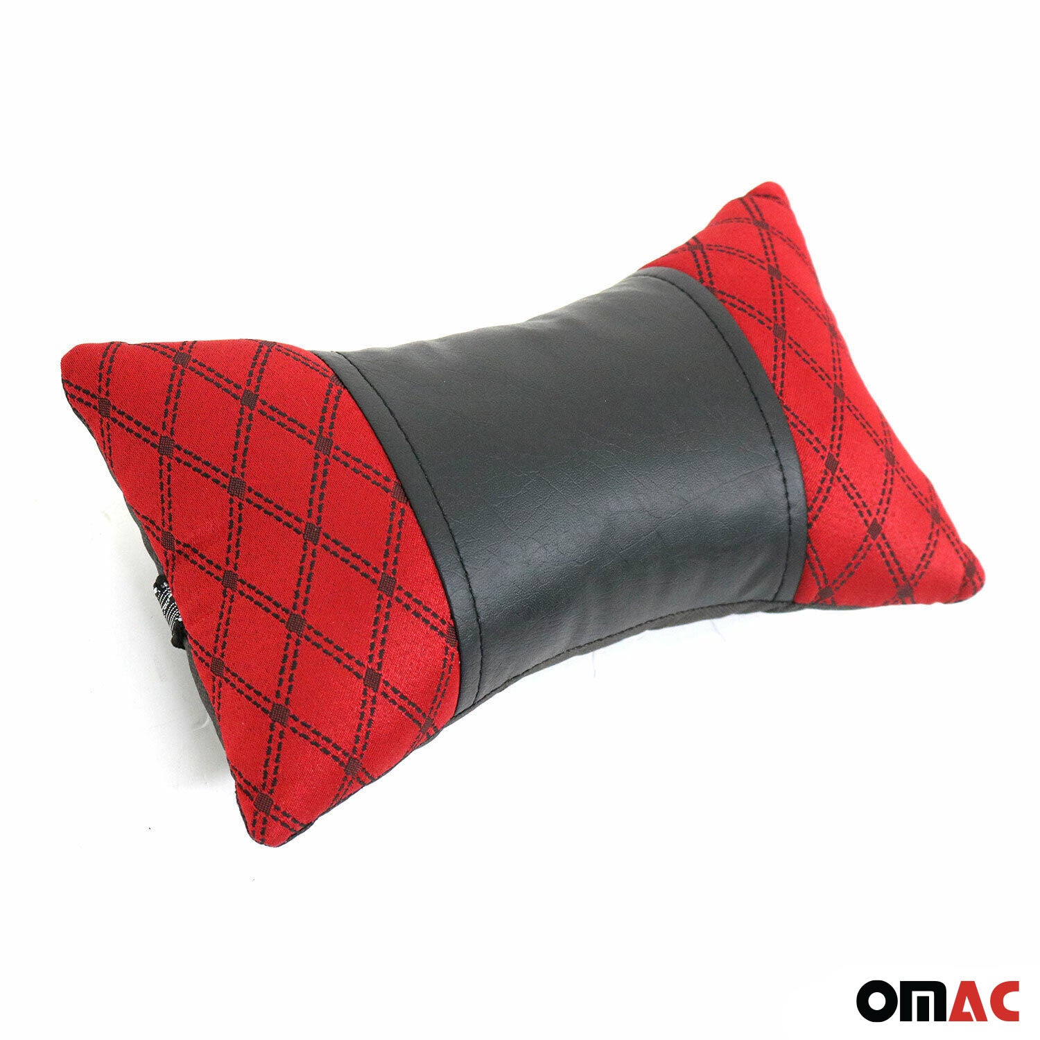 KFZ Auto Kopfstütze Sitzkissen Nackenstütze Textil & Leder Rot Schwarz 8x30 cm