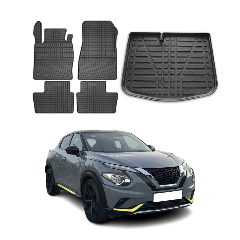 Fußmatten & Kofferraumwanne Set für Nissan Juke 2019-2025 Gummi TPE Schwarz 5x