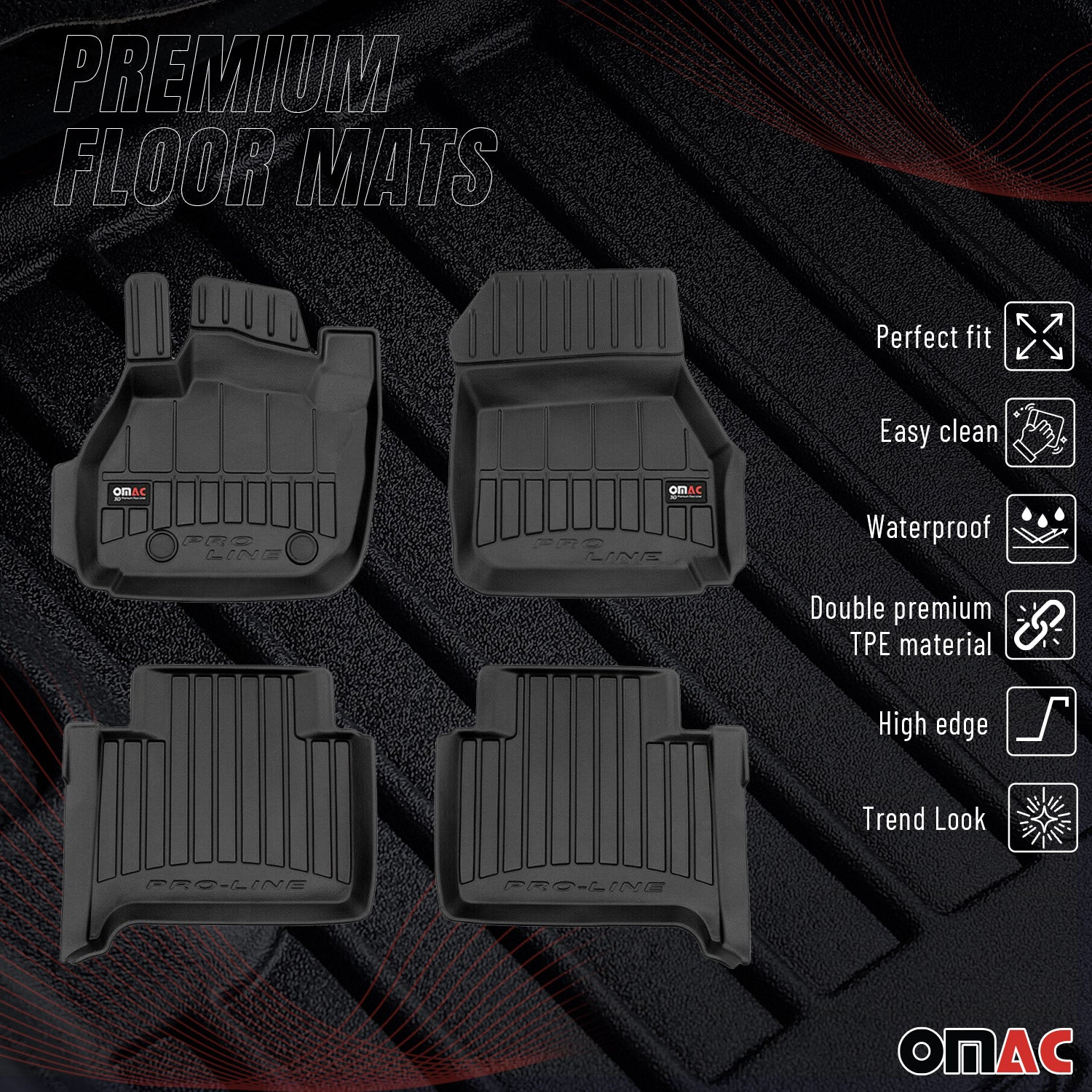 OMAC Gummi Fußmatten für Renault Zoe 2012-2024 Premium TPE Automatten Schwarz 4x