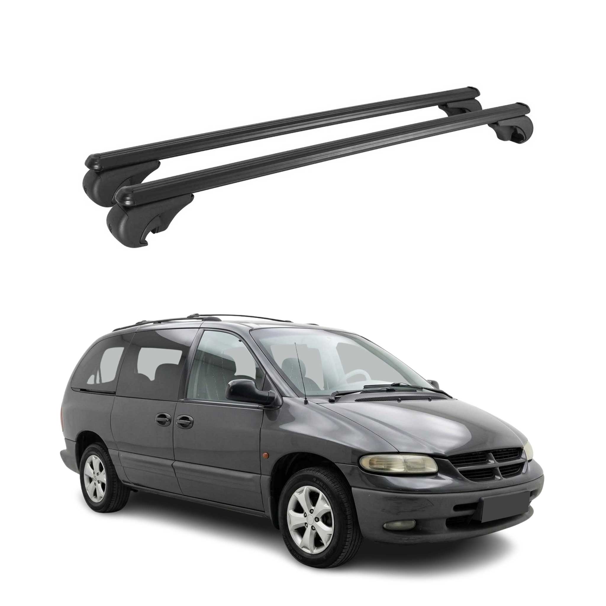 Dachträger Grundträger für Chrysler Voyager 1996-2000 TÜV Aluminium Schwarz 2tlg