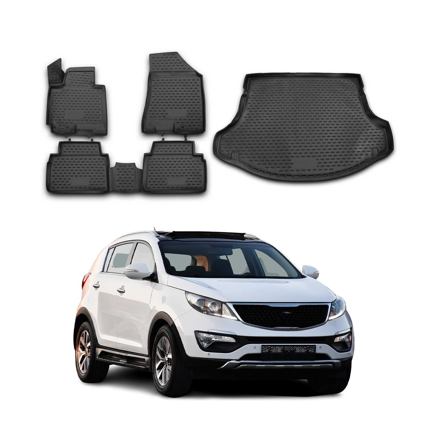 Fußmatten & Kofferraumwanne Set für Kia Sportage 2010-2015 Gummi TPE Schwarz 5x