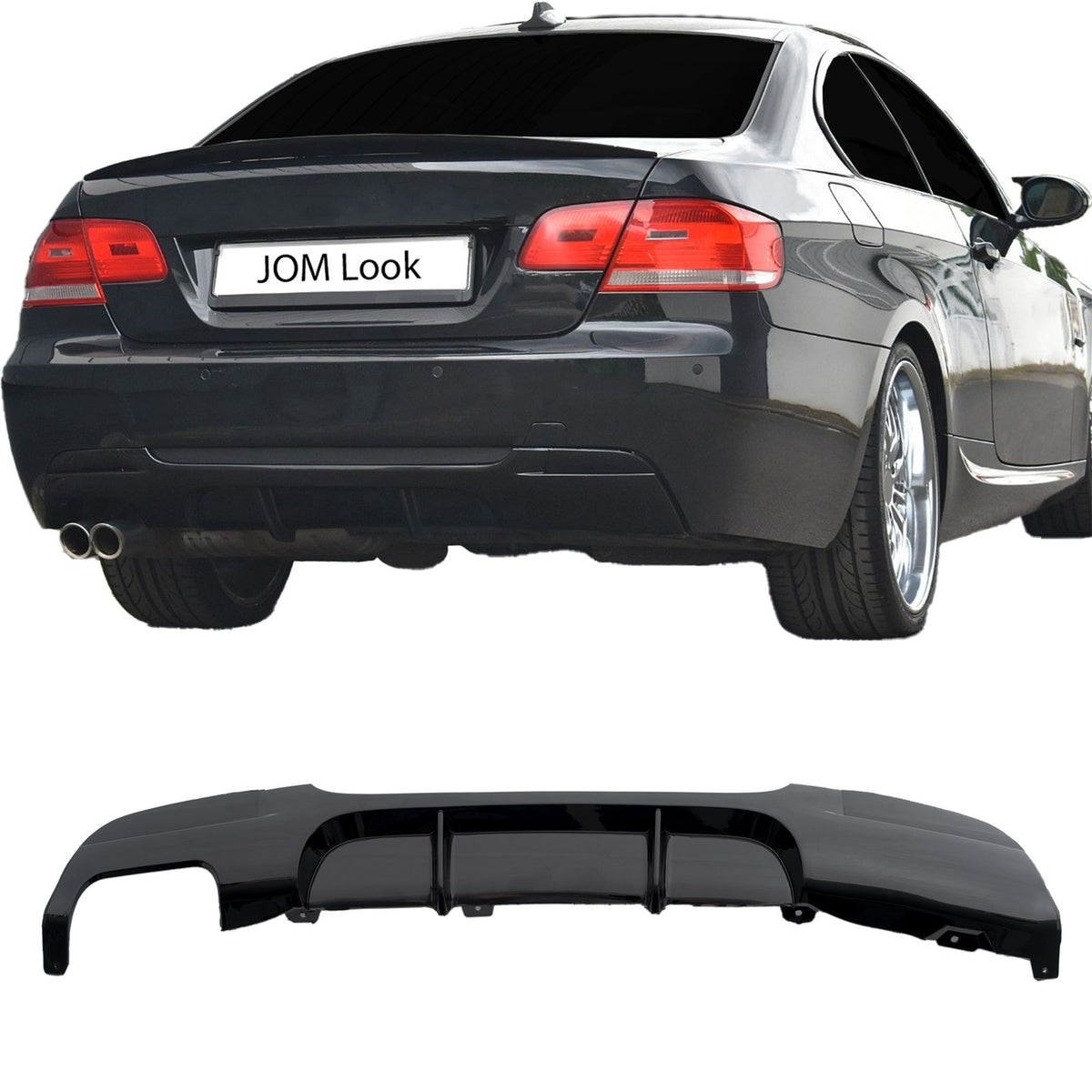 JOM Heckschürzeneinsatz für BMW 3er E90/E91 2005-2012 schwarz glänzend (1/2)-Rohr links