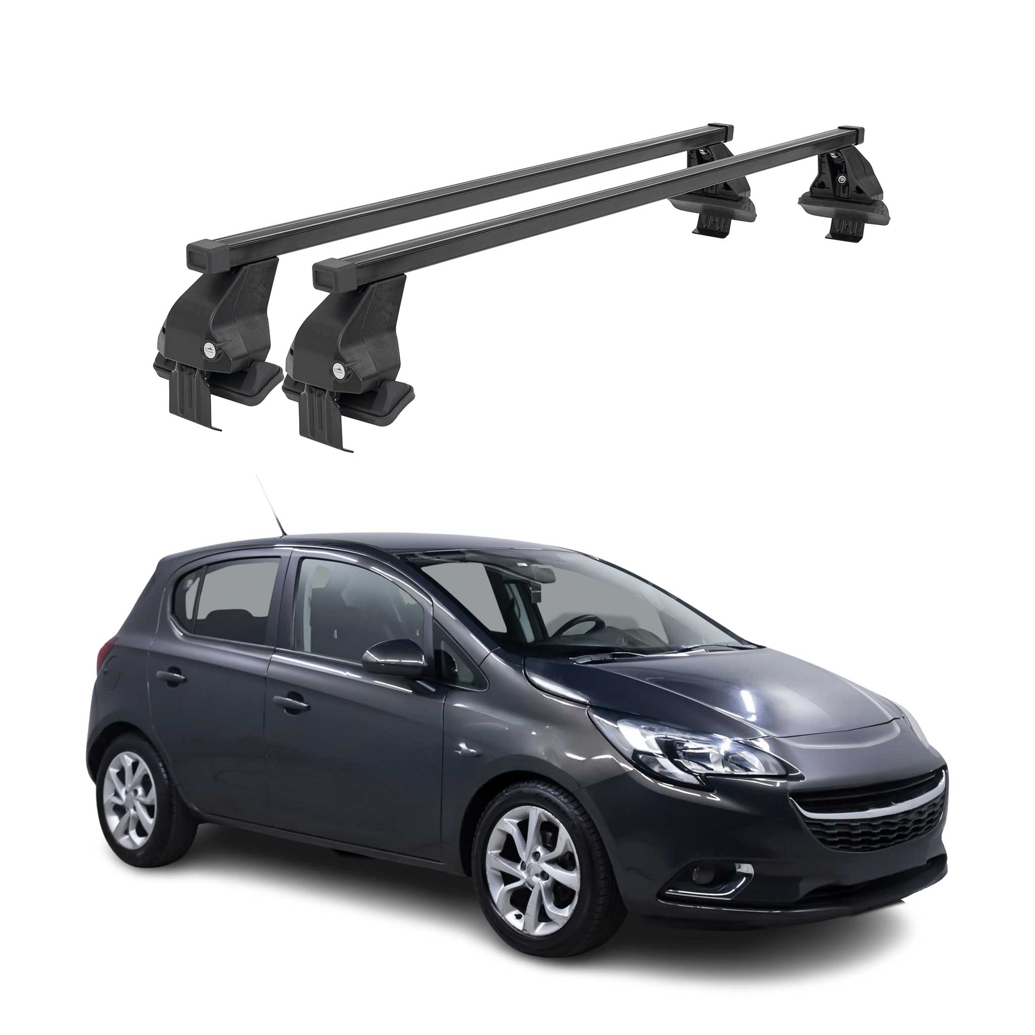 Menabo Dachträger Grundtäger für Opel Corsa E 2014-2019 50kg Stahl Schwarz 2 tlg