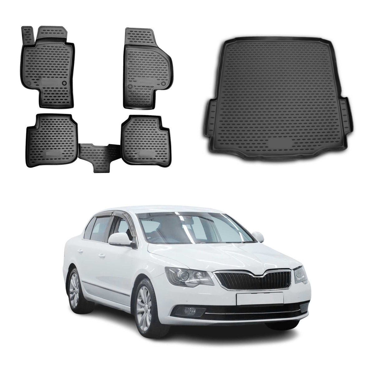 OMAC Fußmatten & Kofferraumwanne Set für Skoda Superb Limo 2008-2015