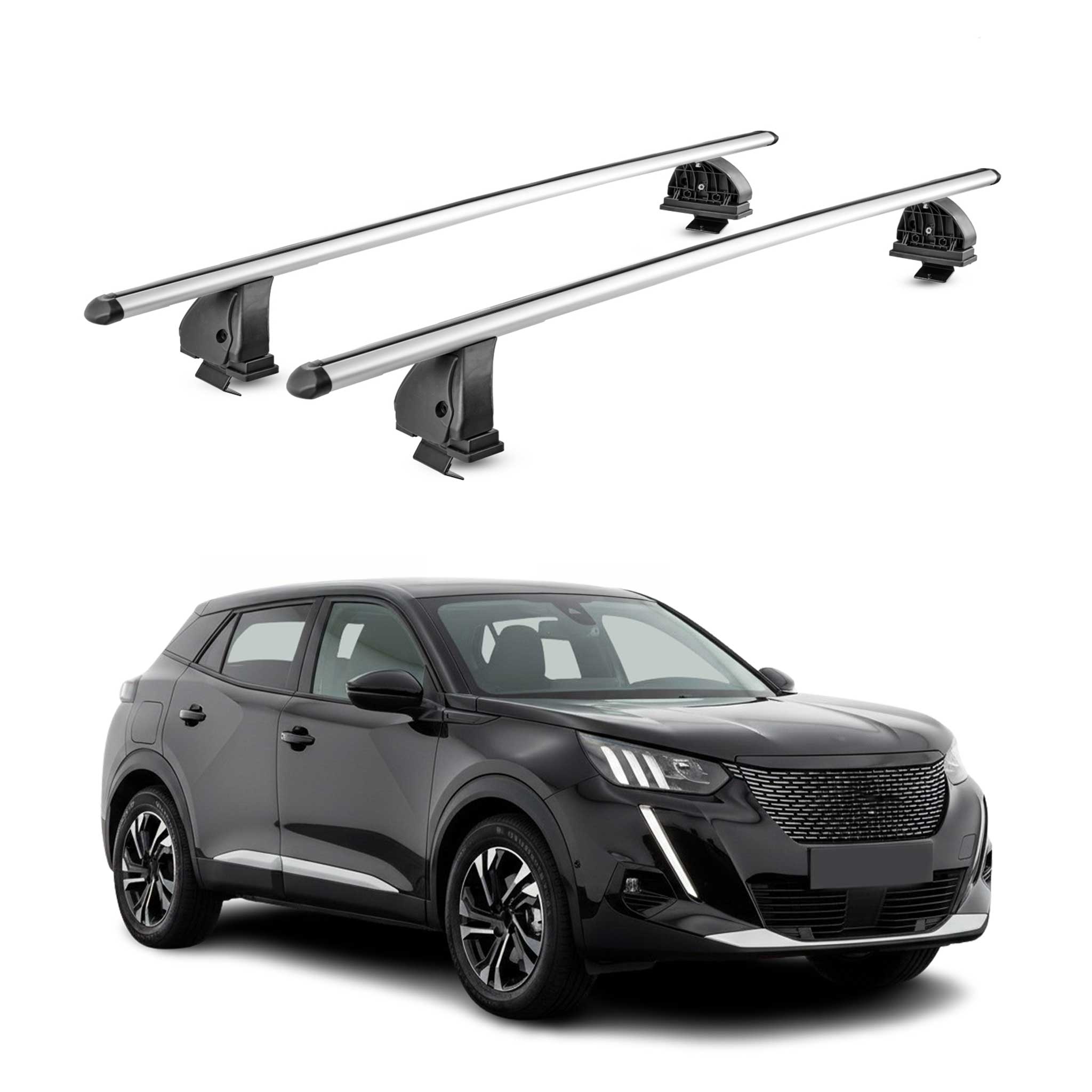 Alu Dachträger für Peugeot 2008 2019-2026 TÜV T-Nut Abschließbar 2tlg Silber
