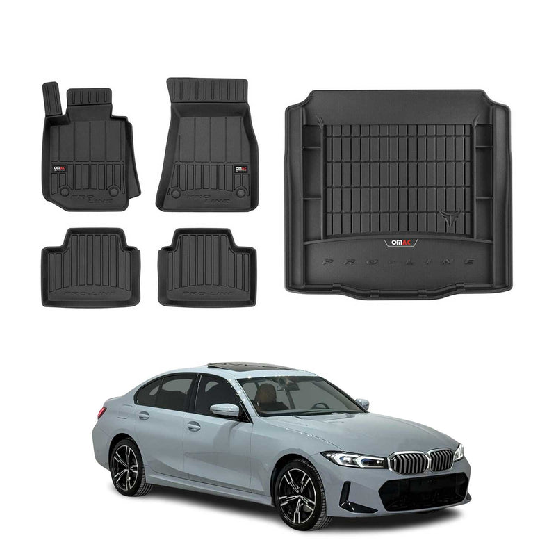 OMAC Fußmatten & Kofferraumwanne Set für BMW 3er G20 2018-2025 Gummi Schwarz 5x