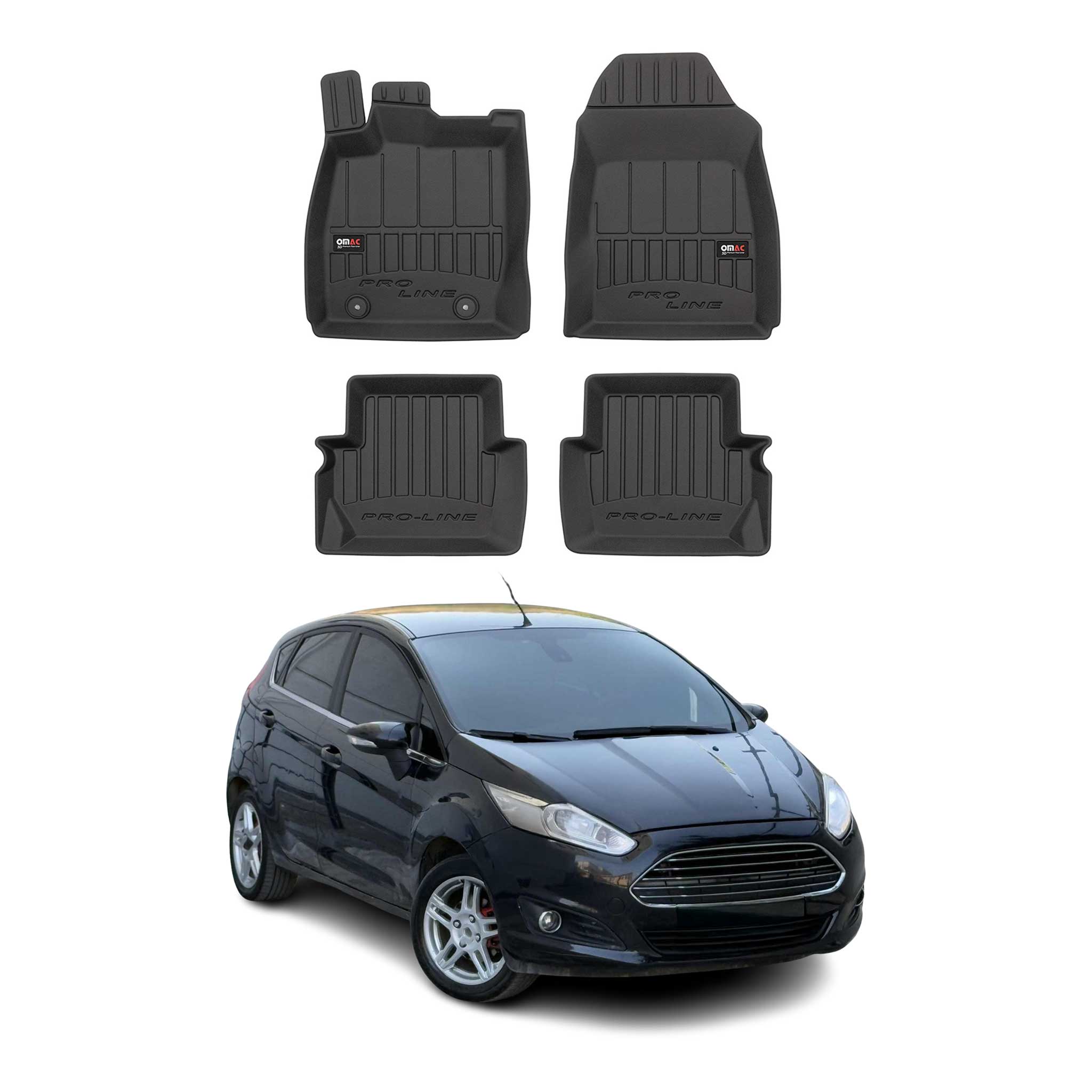 OMAC Gummi Fußmatten für Ford Fiesta 2008-2017 5tür Premium Gummi Schwarz 4tlg