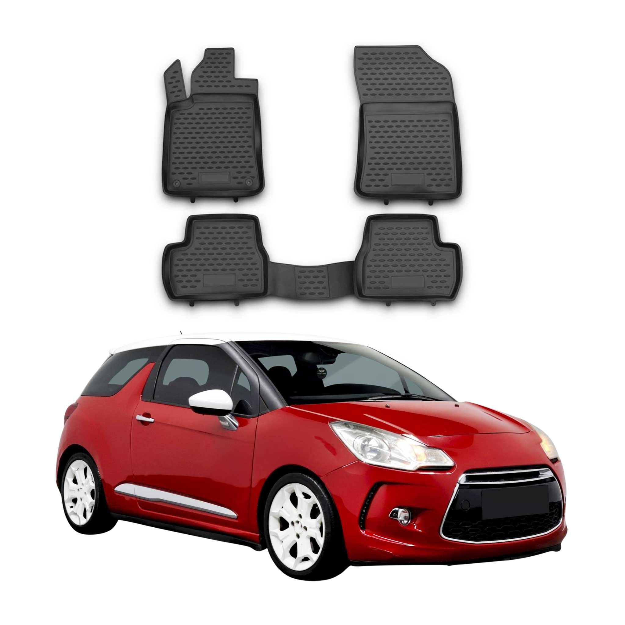 OMAC Gummimatten Fußmatten für Citroen DS3 2010-2019 TPE Automatten Schwarz 4x
