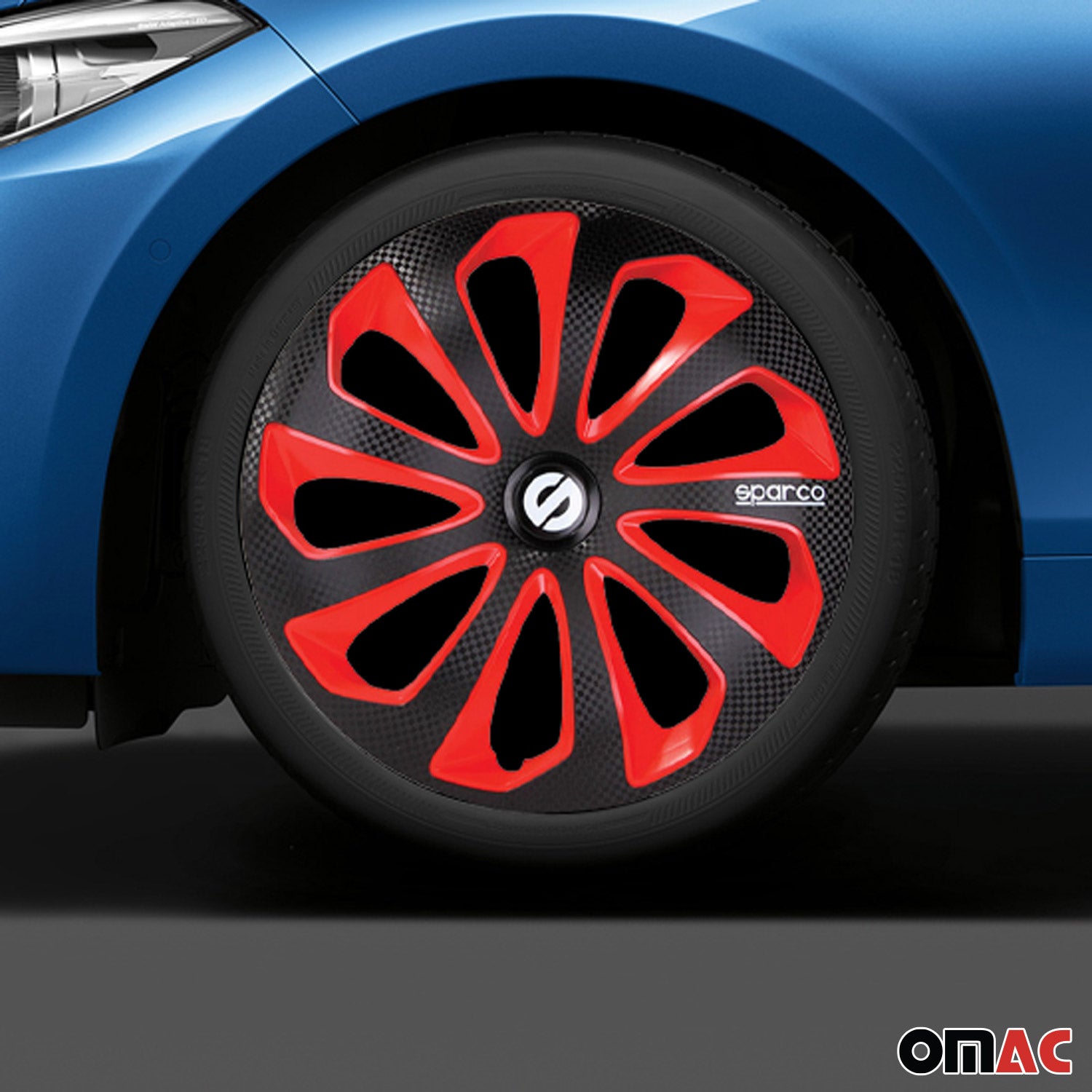 Radkappen Radzierblenden Sparco Sicilia 14" Zoll Abdeckung Schwarz Rot Carbon 4x