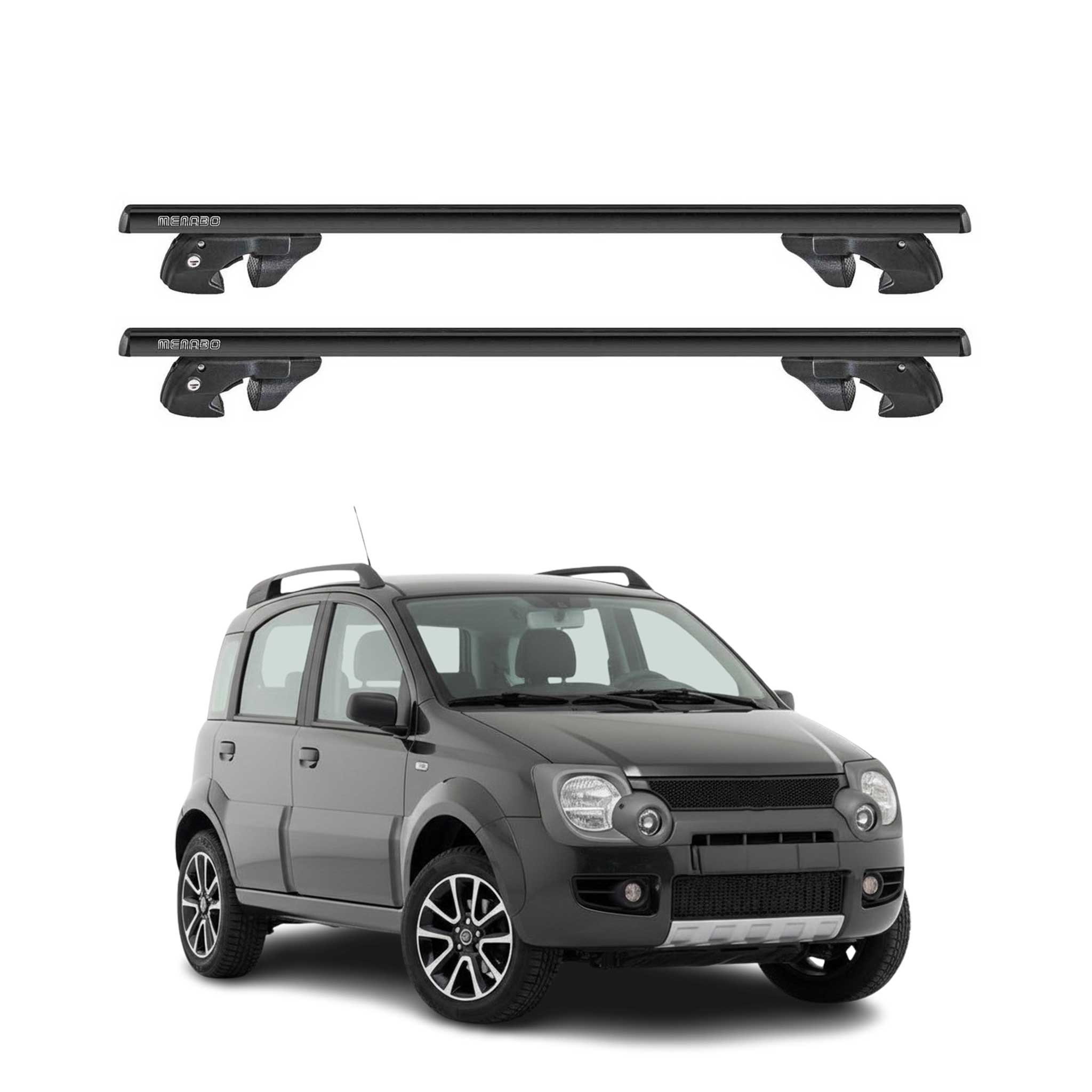 Dachträger Grundtäger für Fiat Panda Cross II 2004-2012 Alu 90kg TÜV Schwarz 2x
