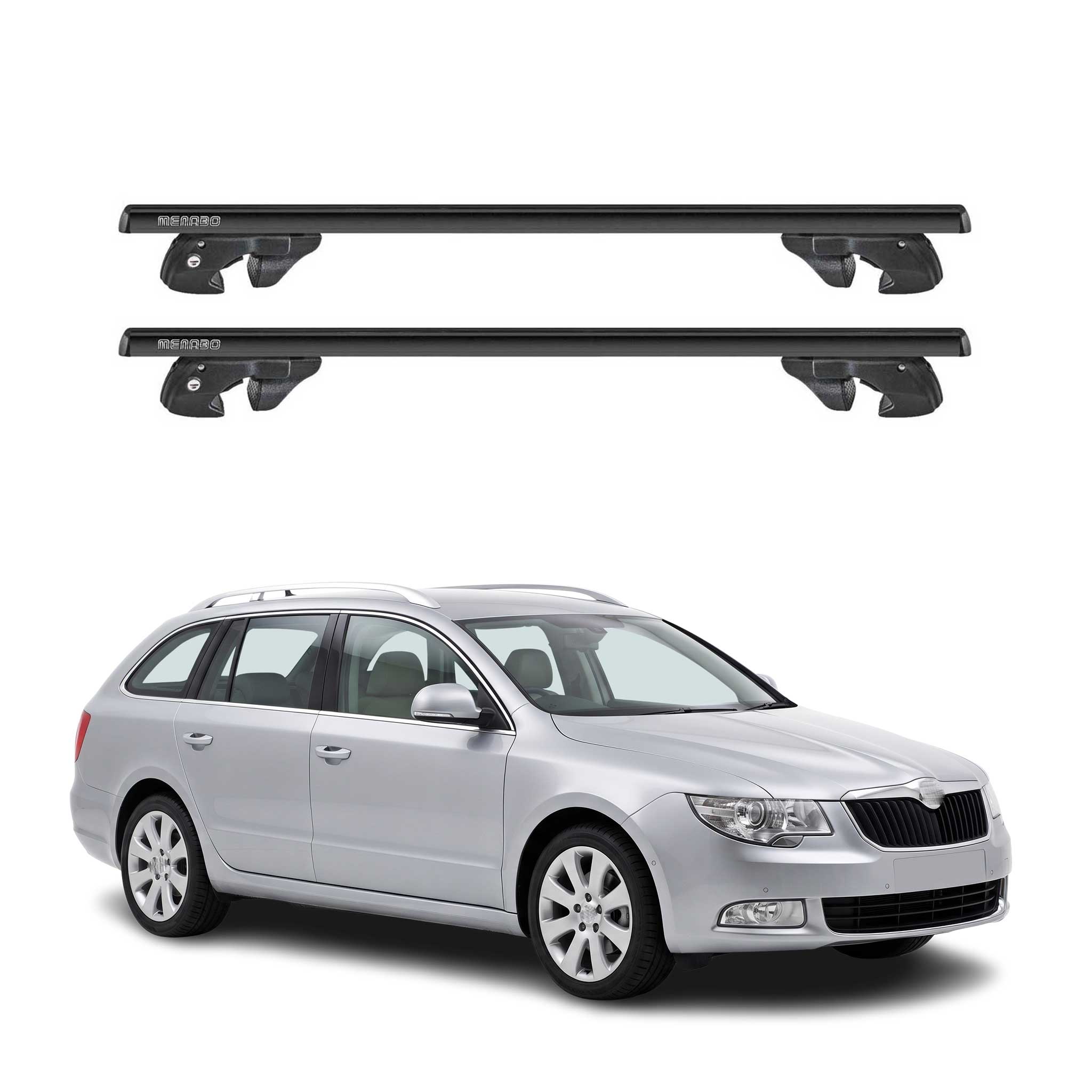 Dachträger für Skoda Superb II Kombi 2008-2013 Pre-FL Alu 90kg TÜV Schwarz 2tlg