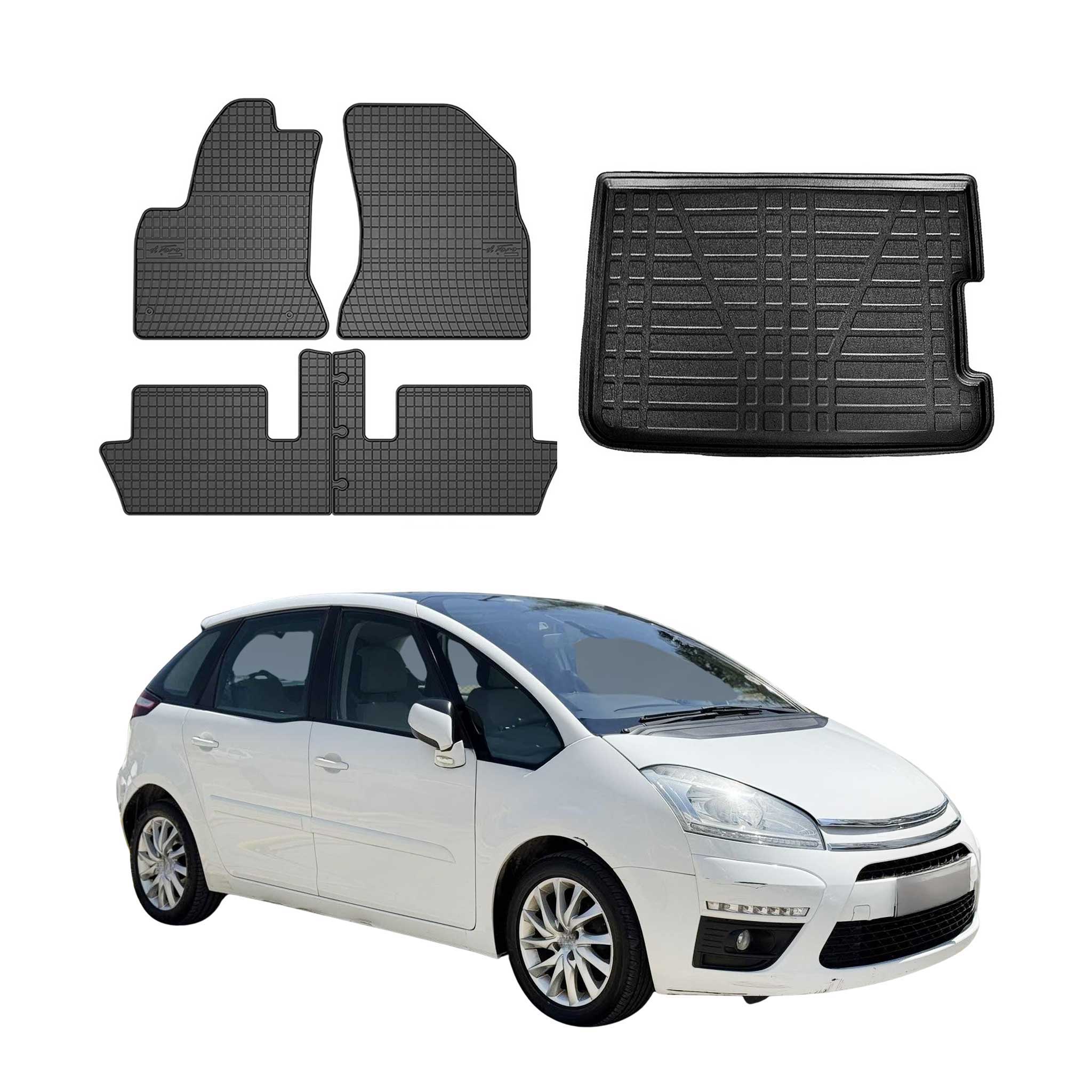 Fußmatten & Kofferraumwanne Set für Citroen C4 Picasso 2006-2012 Gummi TPE 5x