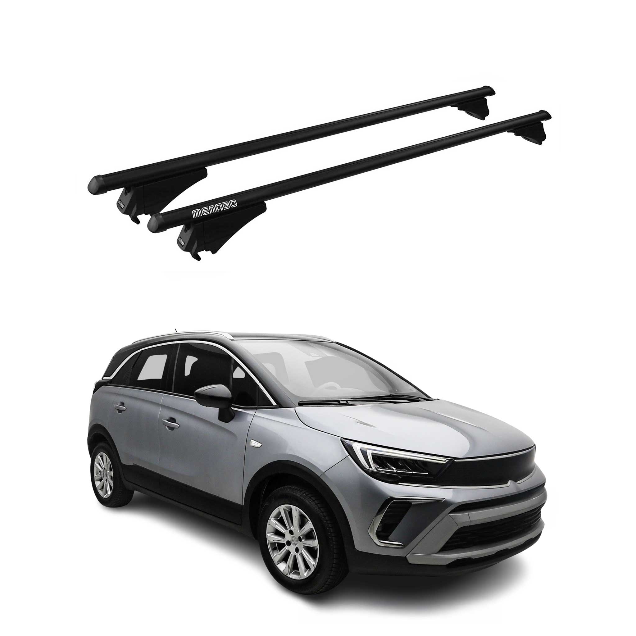 Menabo Grundträger Dachträger für Opel Crossland 2020-2024 ABE Alu Schwarz 2x