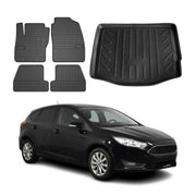 Fußmatten & Kofferraumwanne Set für Ford Focus mk3 2011-2018 Fünftürer Gummi 5x