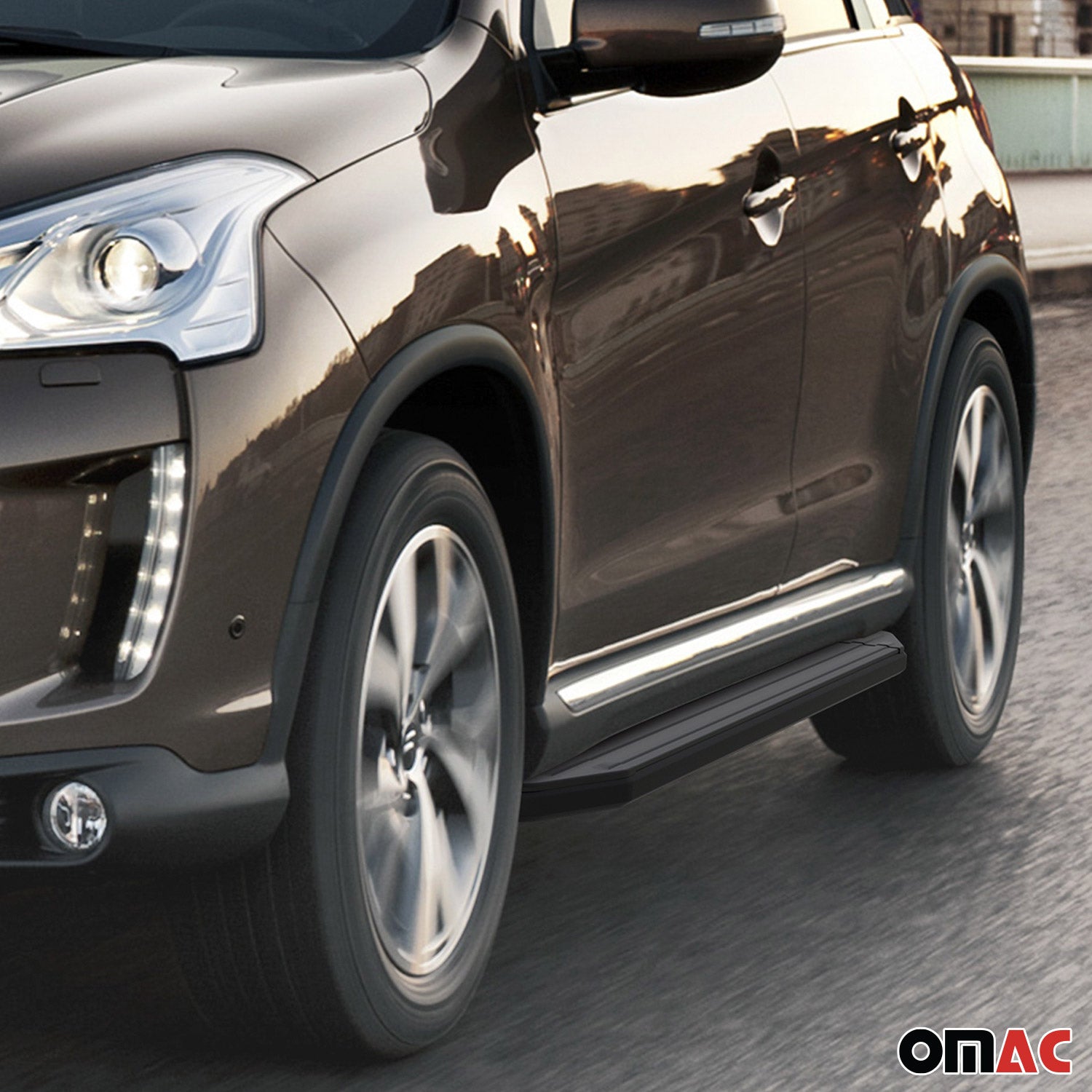 Trittbretter Seitenschweller für Citroen C-Crosser 2007-2013 ABE Schwarz Alu