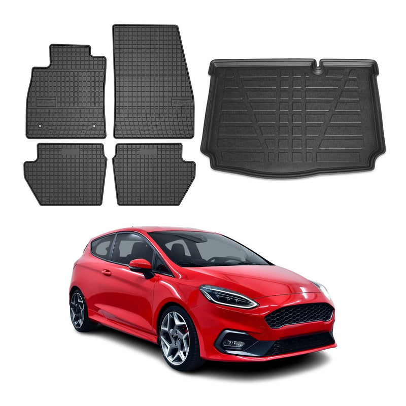 Fußmatten & Kofferraumwanne Set für Ford Fiesta 2018-2024 5tür Gummi Schwarz 5x