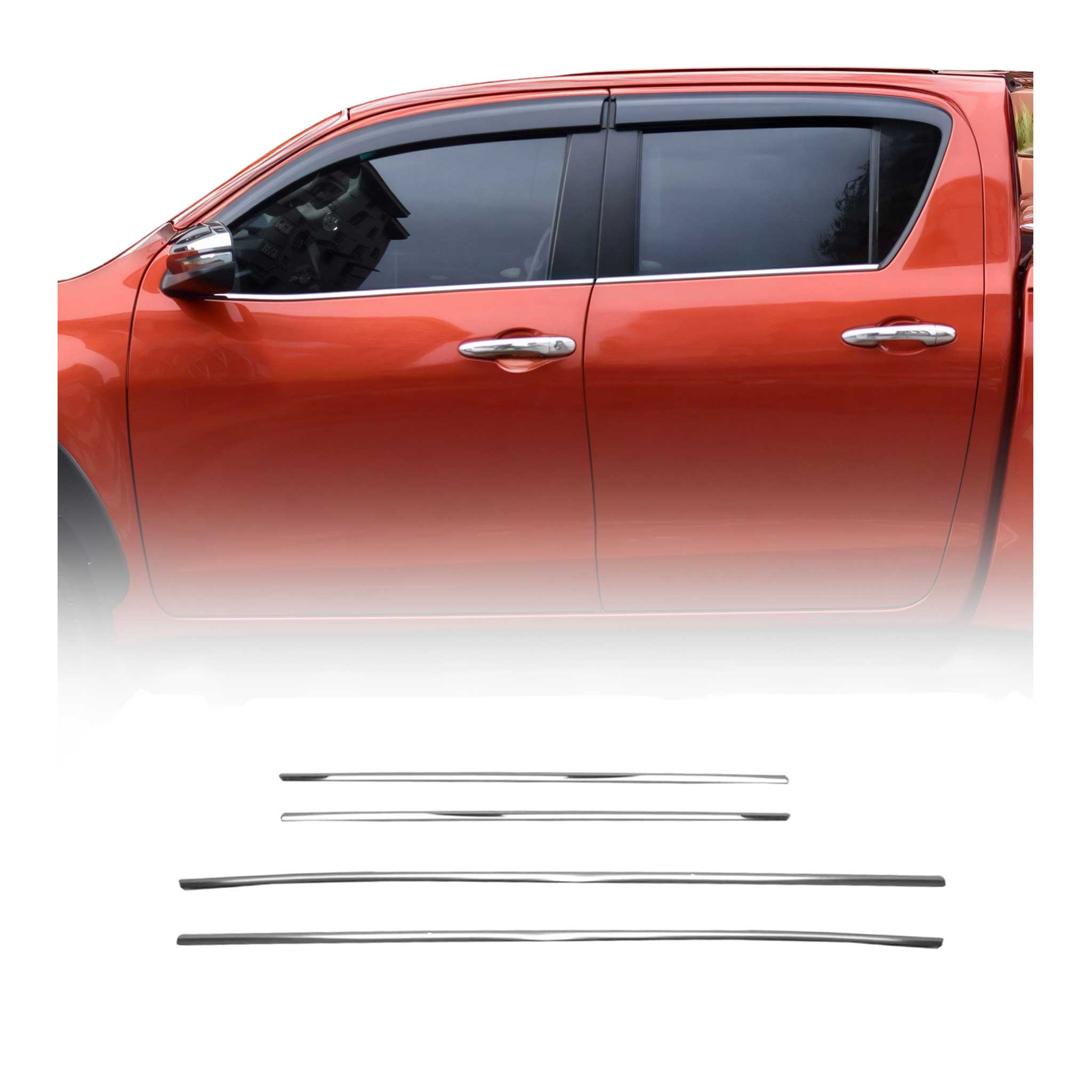 Fensterleisten Zierleisten für Toyota Hilux 2015-2026 Edelstahl Chrom 4tlg