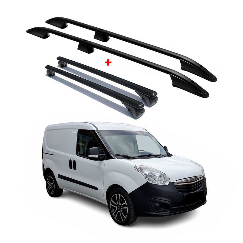 Dachreling + Dachträger SET für Opel Combo D Fiat Doblo L1 Aluminium Schwarz 4x