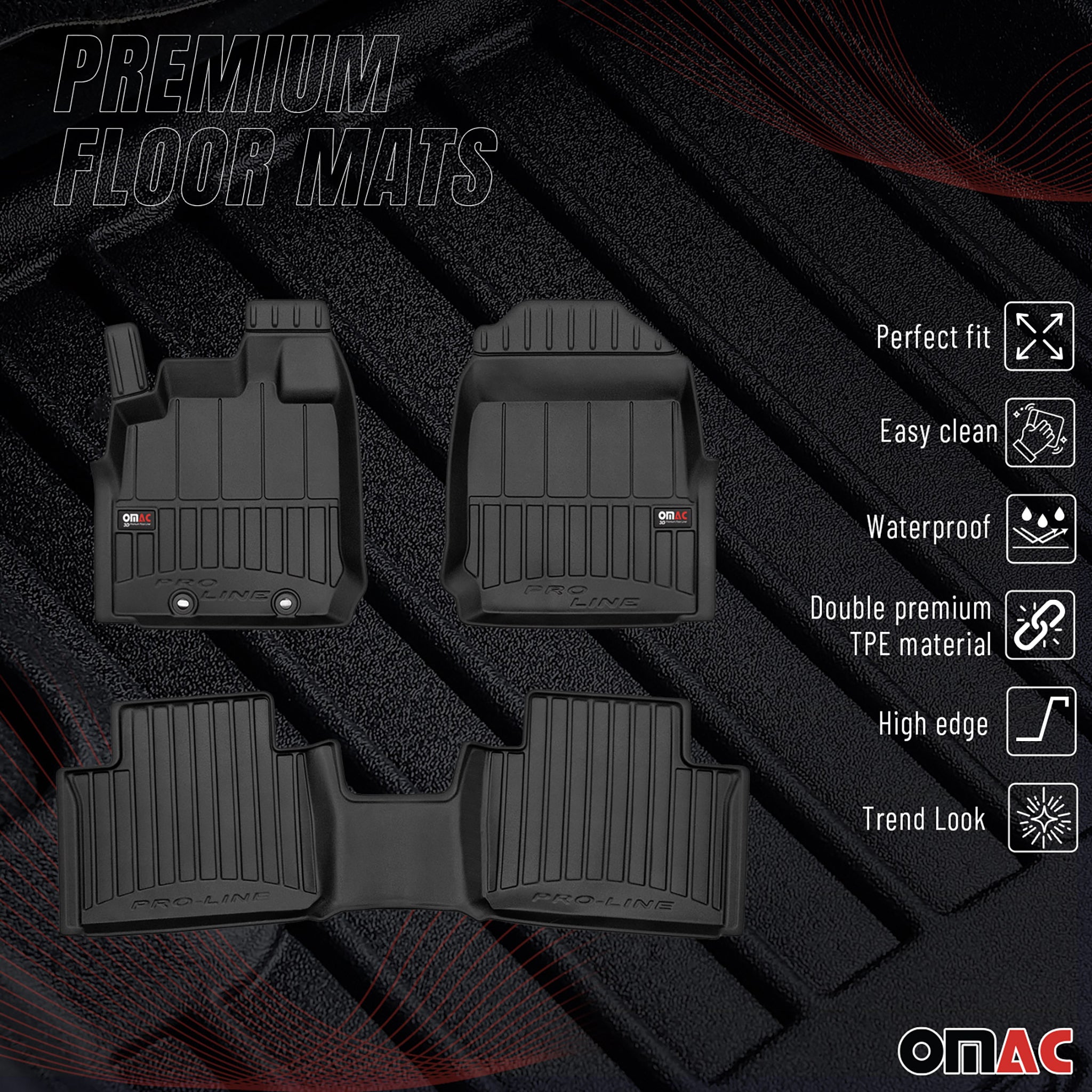 OMAC Gummi Fußmatten für Isuzu D-Max Erweiterte Kabine 2019-2026 Premium TPE 3x