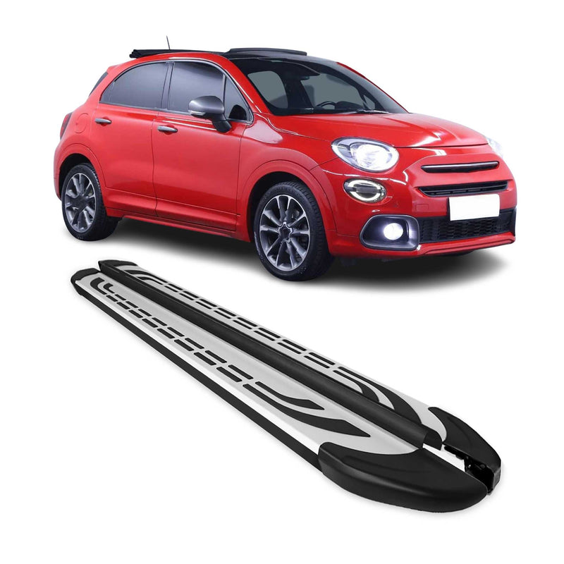 Trittbretter Seitenschweller Seitenbretter für Fiat 500X 2014-2025 Schwarz Alu