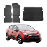 Fußmatten & Kofferraumwanne Set für Citroen C3 Schrägheck 2016-2024 Gummi 5x