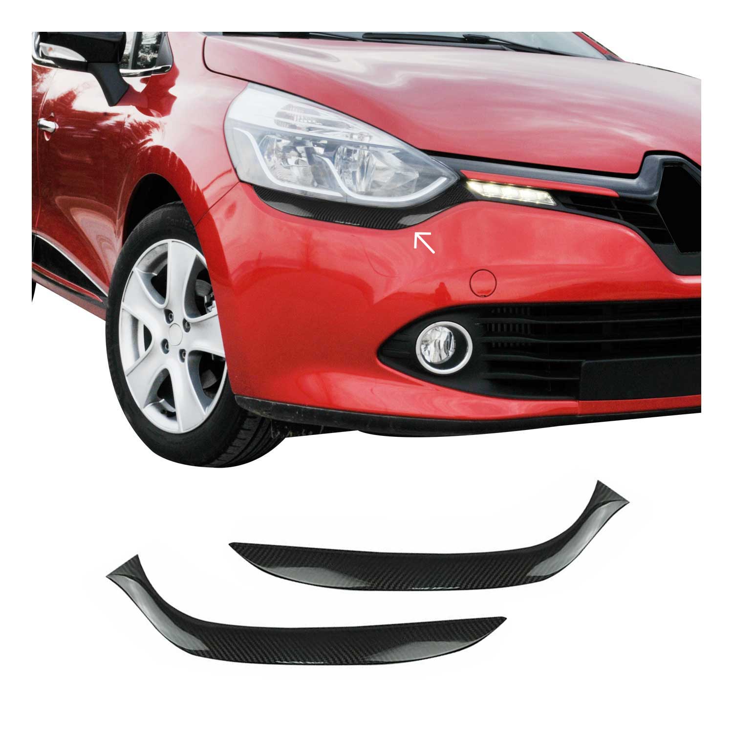 Scheinwerfer Leisten Scheinwerferblende für Renault Clio 2012-16 Echt Carbon 2x