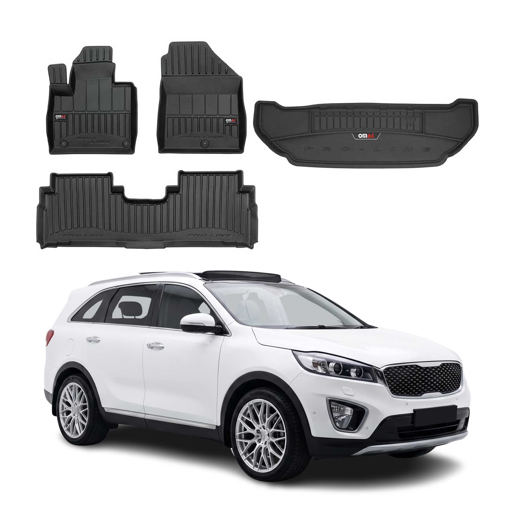 OMAC Fußmatten & Kofferraumwanne Set für Kia Sorento 2015-2020 Gummi Schwarz 4x